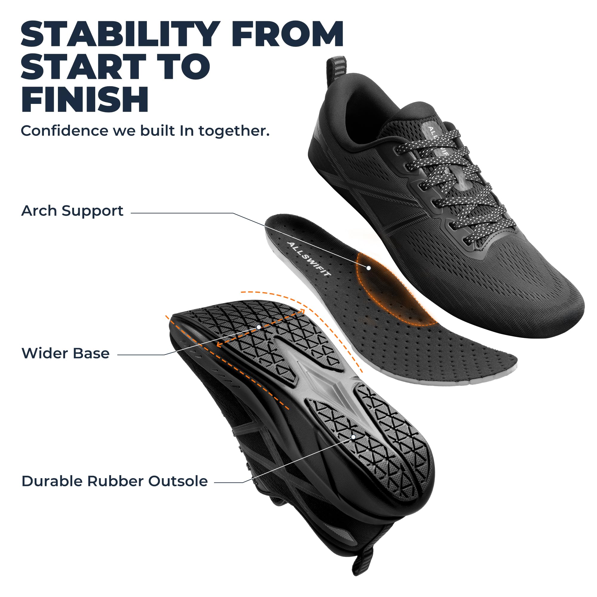 ALLSWIFIT Męskie buty do biegania szosowego poduszka buty tenisowe antypoślizgowe wygodne lekkie siłownia trening atletyczny wsparcie łuku trampki do chodzenia Active5K
