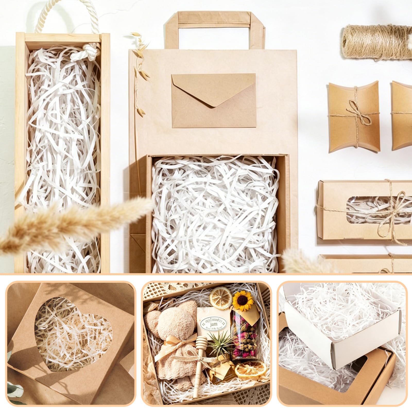 WOPPLXY Riempimento di scatole regalo in carta velina bianca triturata da 1,5 kg | Carta velina sminuzzata per riempire cesti, champagne, carta velina sminuzzata per scatole regalo, cesti, imballaggi