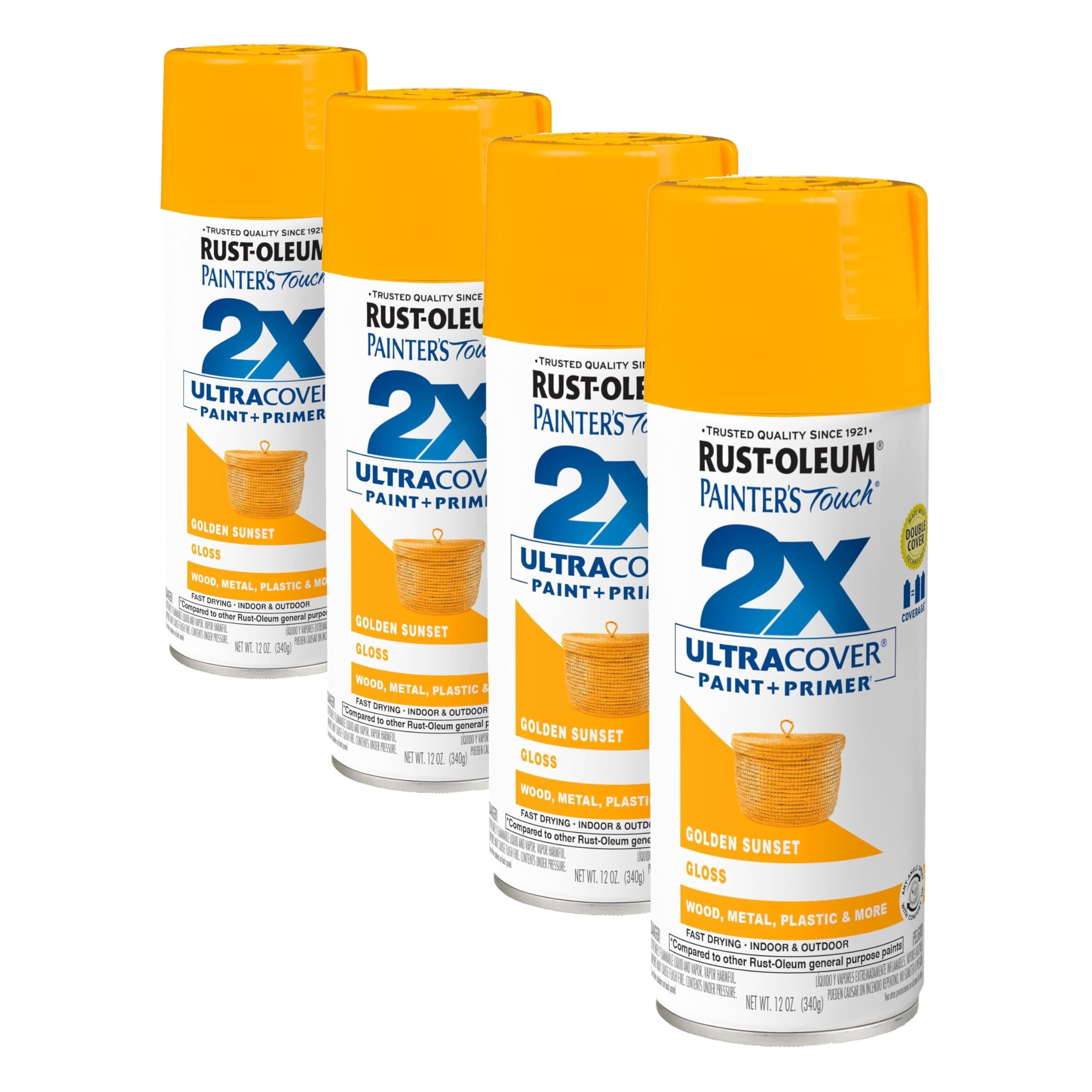 Rust-Oleum 334054 Painter's Touch 2X Ultra Cover Spray Paint, 12 oz, Gloss Golden Sunset (Pack of 4)