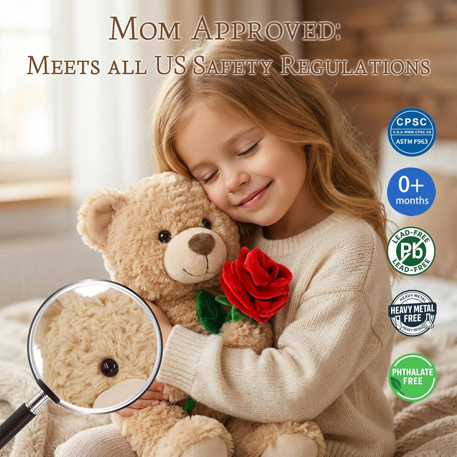 Teddy Bear Cute Stuffed Animals for Teen Girls Aesthetic Room Decor Weighted Anxiety Relief Plush Toy Tan Soft Plushies Birthday Gifts for Best Friend Daughter Sister Kids 9 Inch Beige Desk Accessory - Image 2