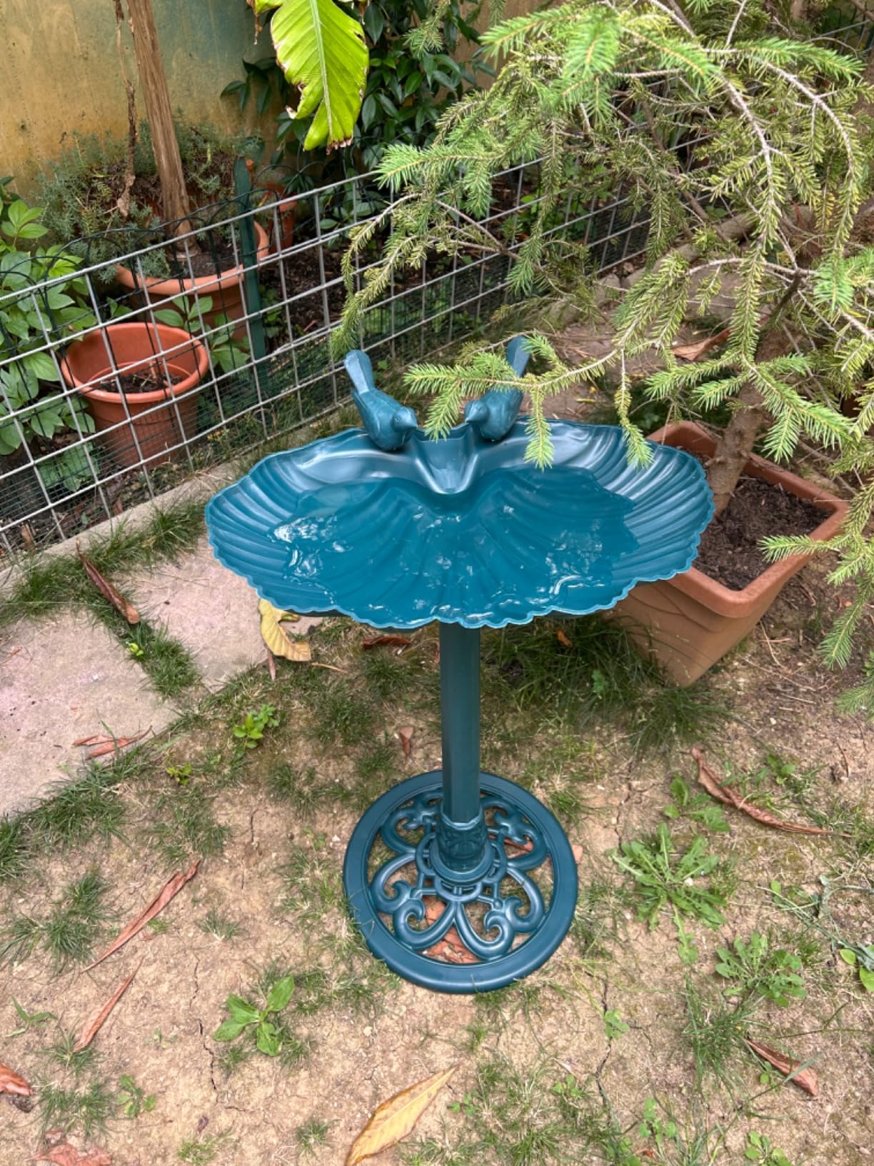 Vasca Per Uccelli In Metallo Con Decorazioni | Abbeveratoio Da Giardino Con Picchetto