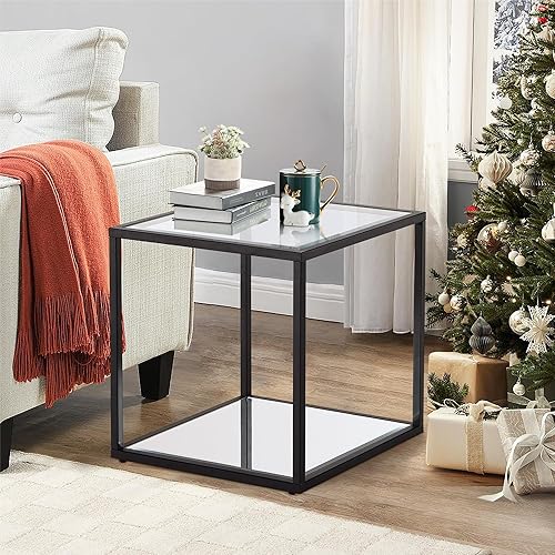 Mesa auxiliar de cristal, mesa auxiliar con almacenamiento de 2 niveles, mesa de café, mesa de sala de estar, estilo moderno para sala de estar,