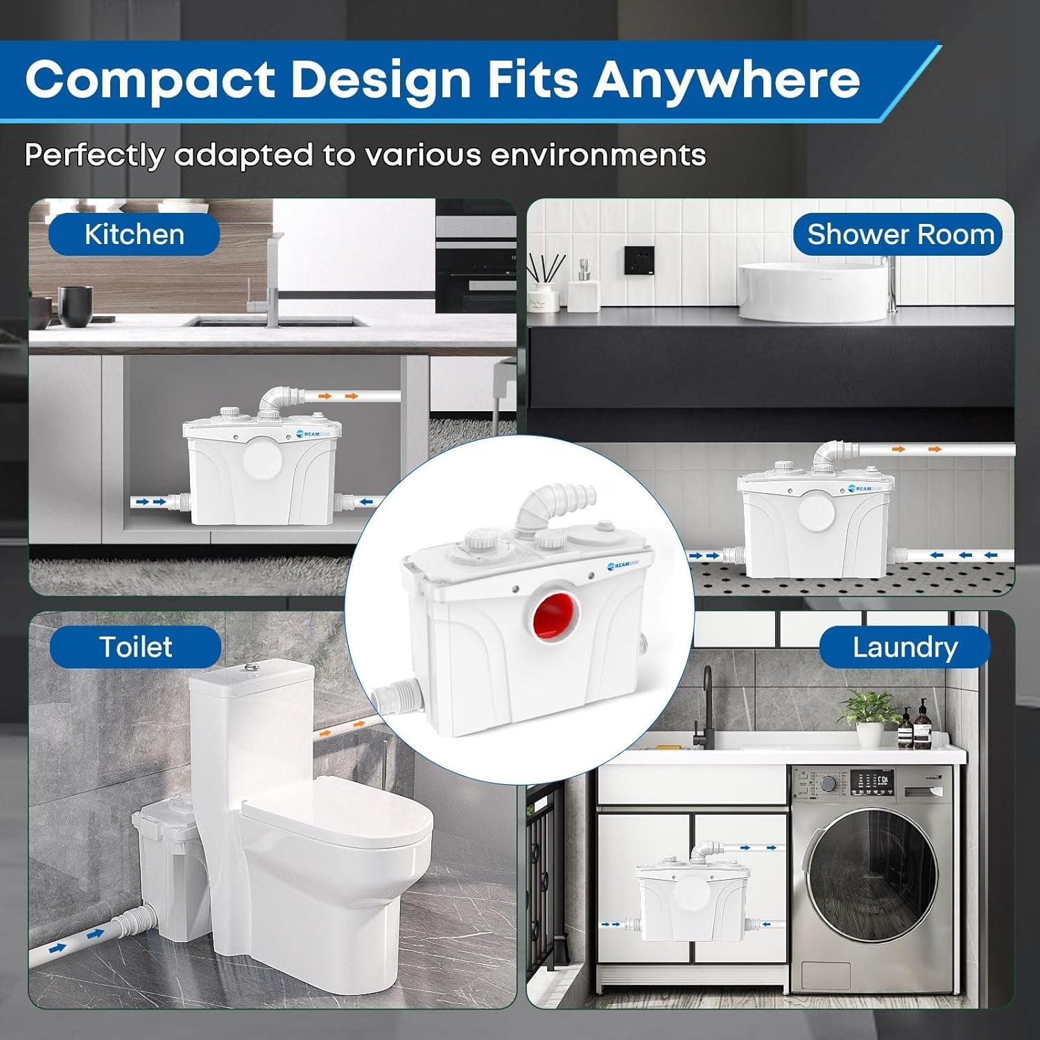 700W Macerator Pump for Upflush Toilet, Waste Water Disposal Pump Toilet Sink Shower Laundry Kitchen Basement