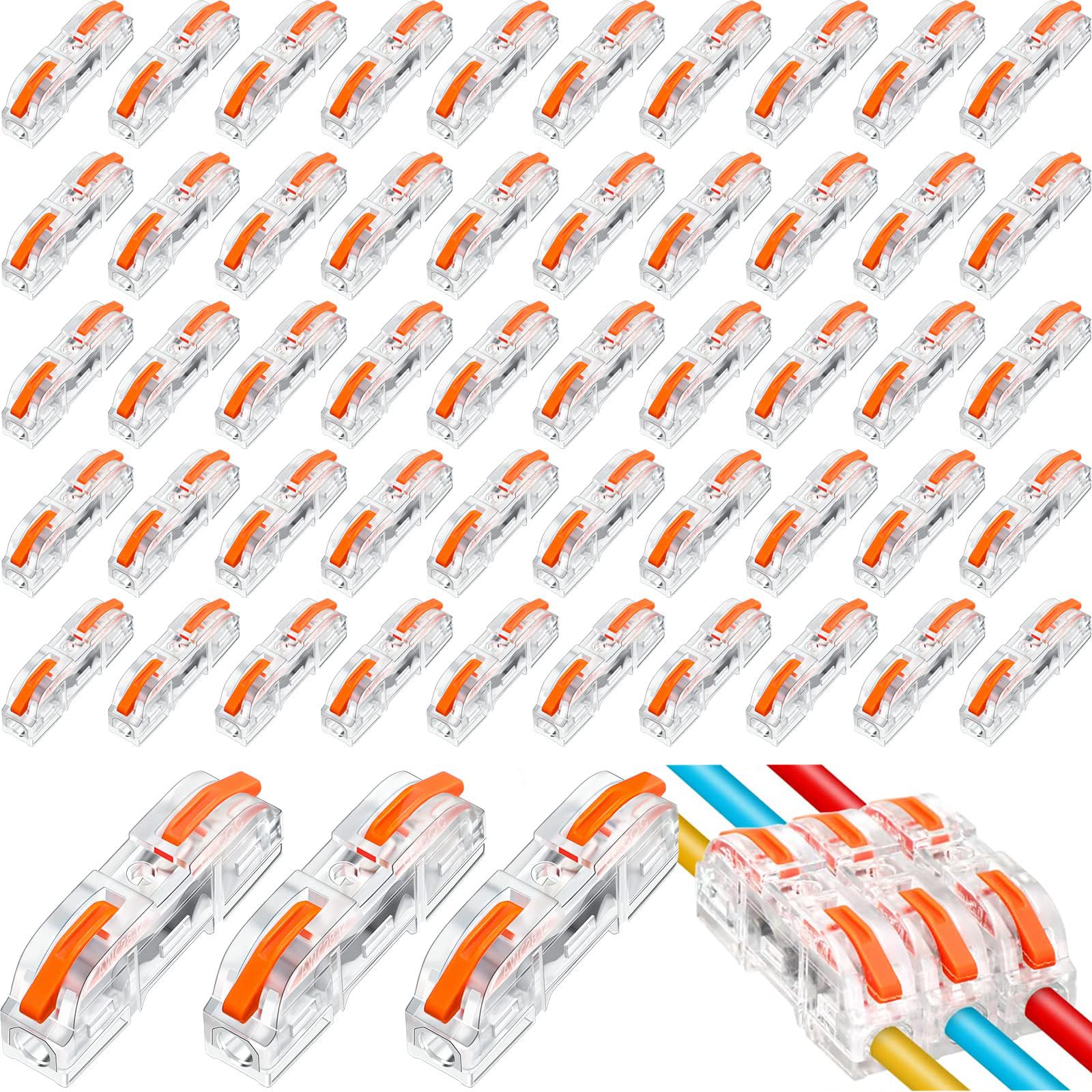 50 Pcs Lever Wire Connector Kit, Compact Single Wire Connectors Assortment for 28-12 AWG Wires