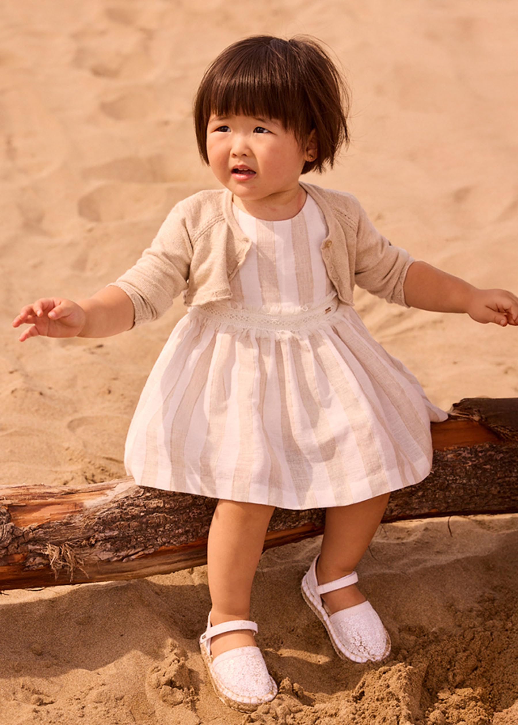 Mayoral Vestido Rayas fajin para bebé niña Avellana