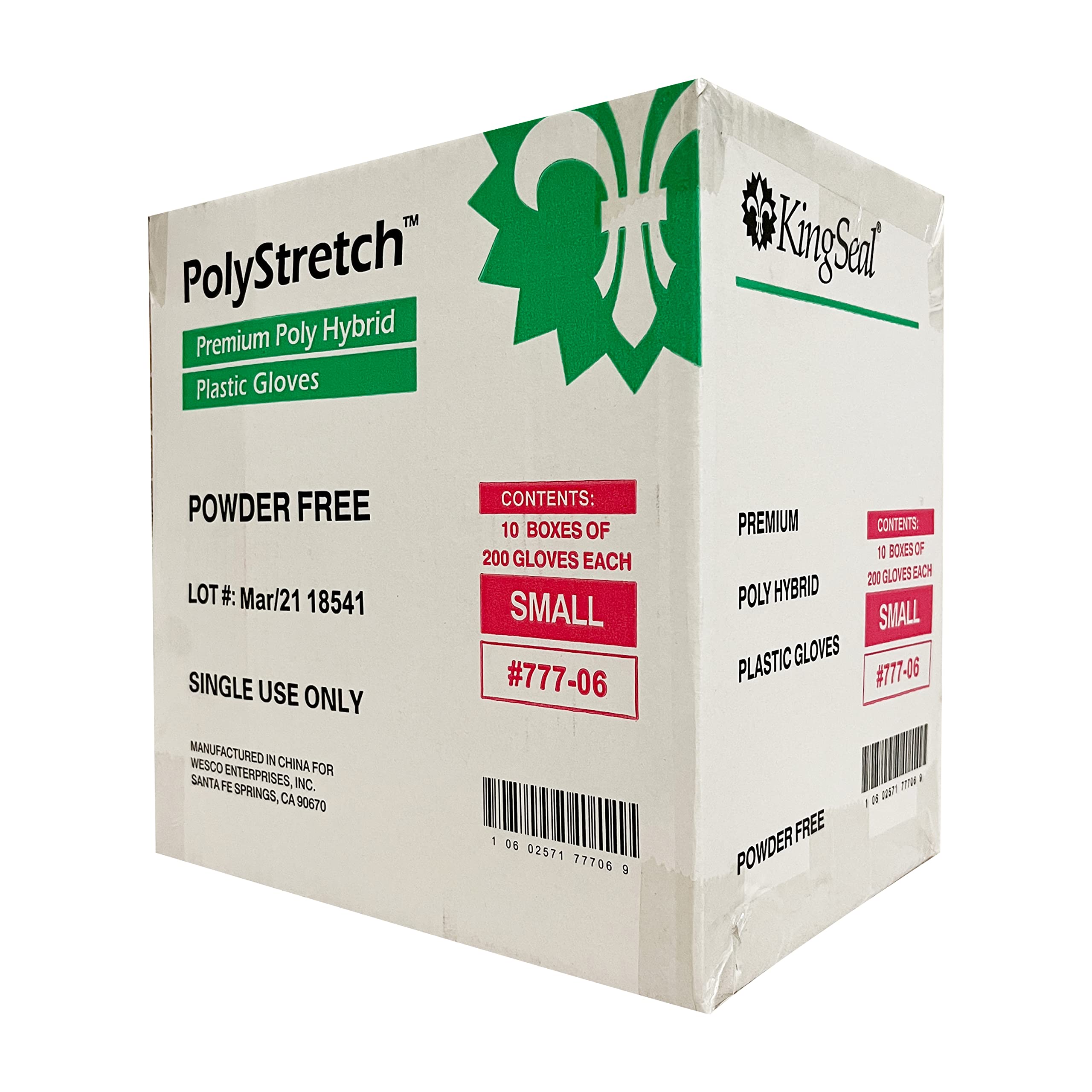 KingSeal PolyStretch TPE - Guantes desechables híbridos de polietileno, sin polvo, sustituto de guante de vinilo, tamaño pequeño, 10 cajas de 200 guantes por peso (2000 unidades)