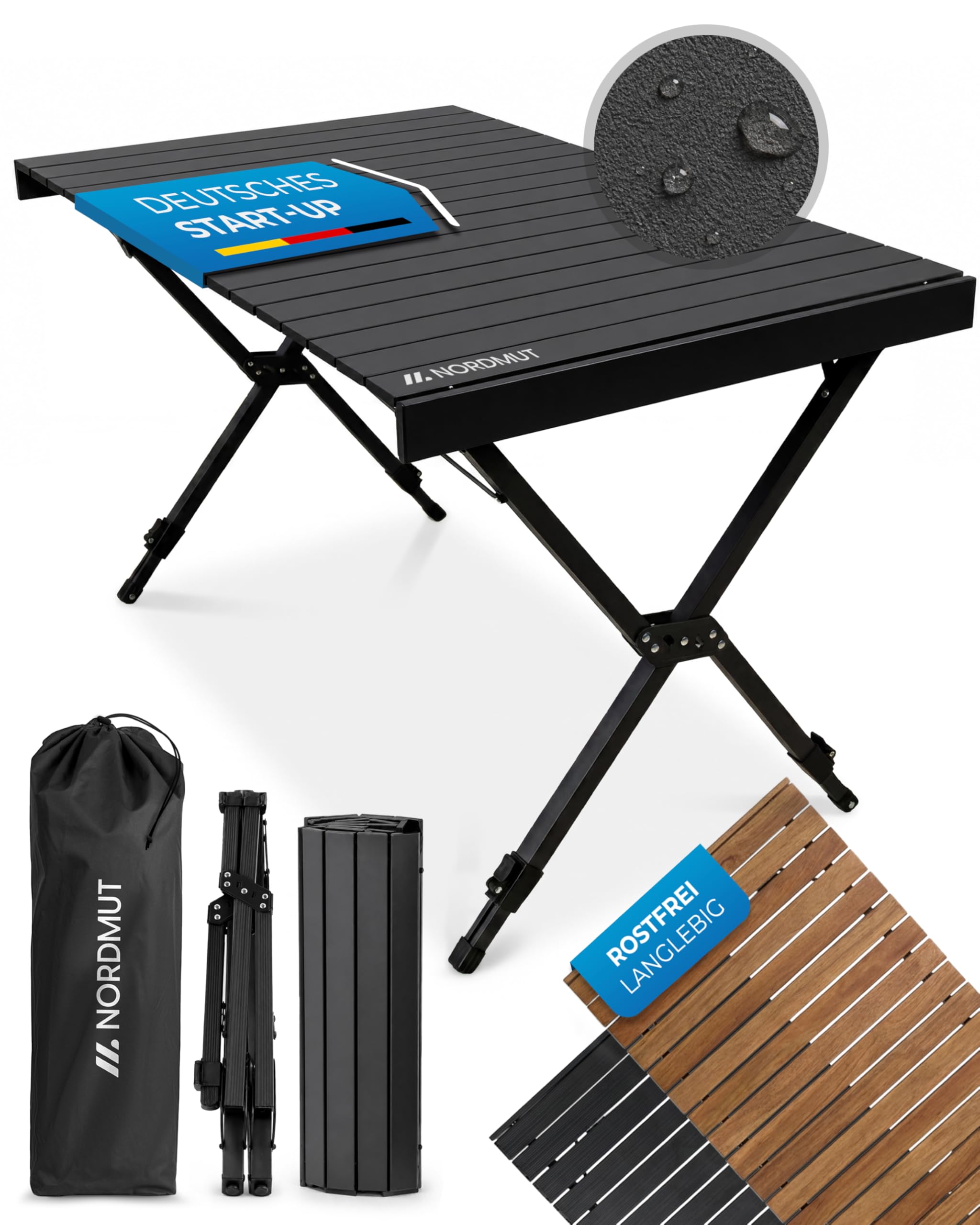 NORDMUT® Campingtisch klappbar – Hochwertiger Klapptisch Camping aus Aluminium – Rostfreier Campingtisch höhenverstellbar mit leichten Aufbau