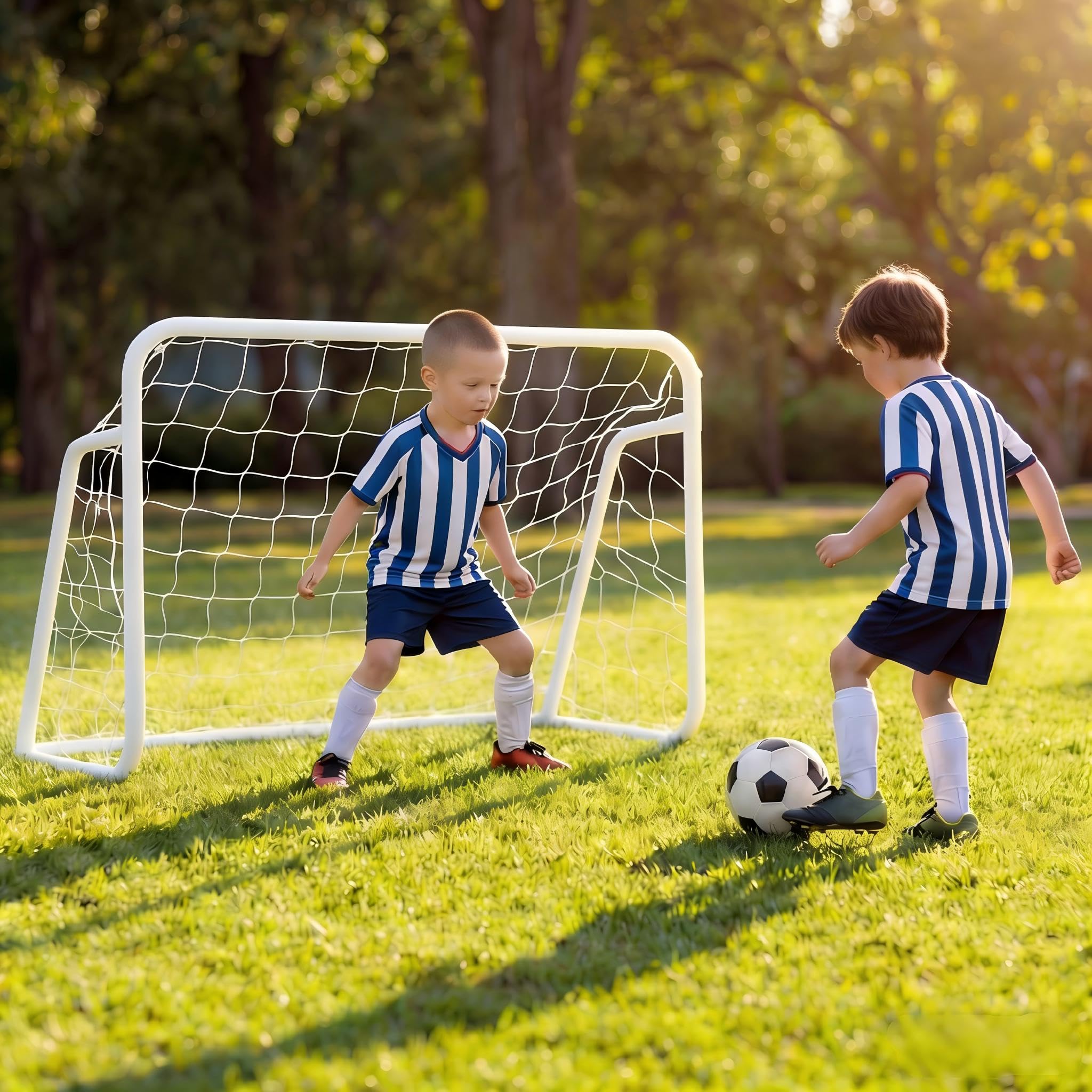 LIFEZEAL Porta da Calcio per Bambini, 121 × 60 × 80 cm, Porta da Calcio per Giardino in Metallo con Chiodi per Fissaggio al Terreno, Accessori per Allenamento e Regalo