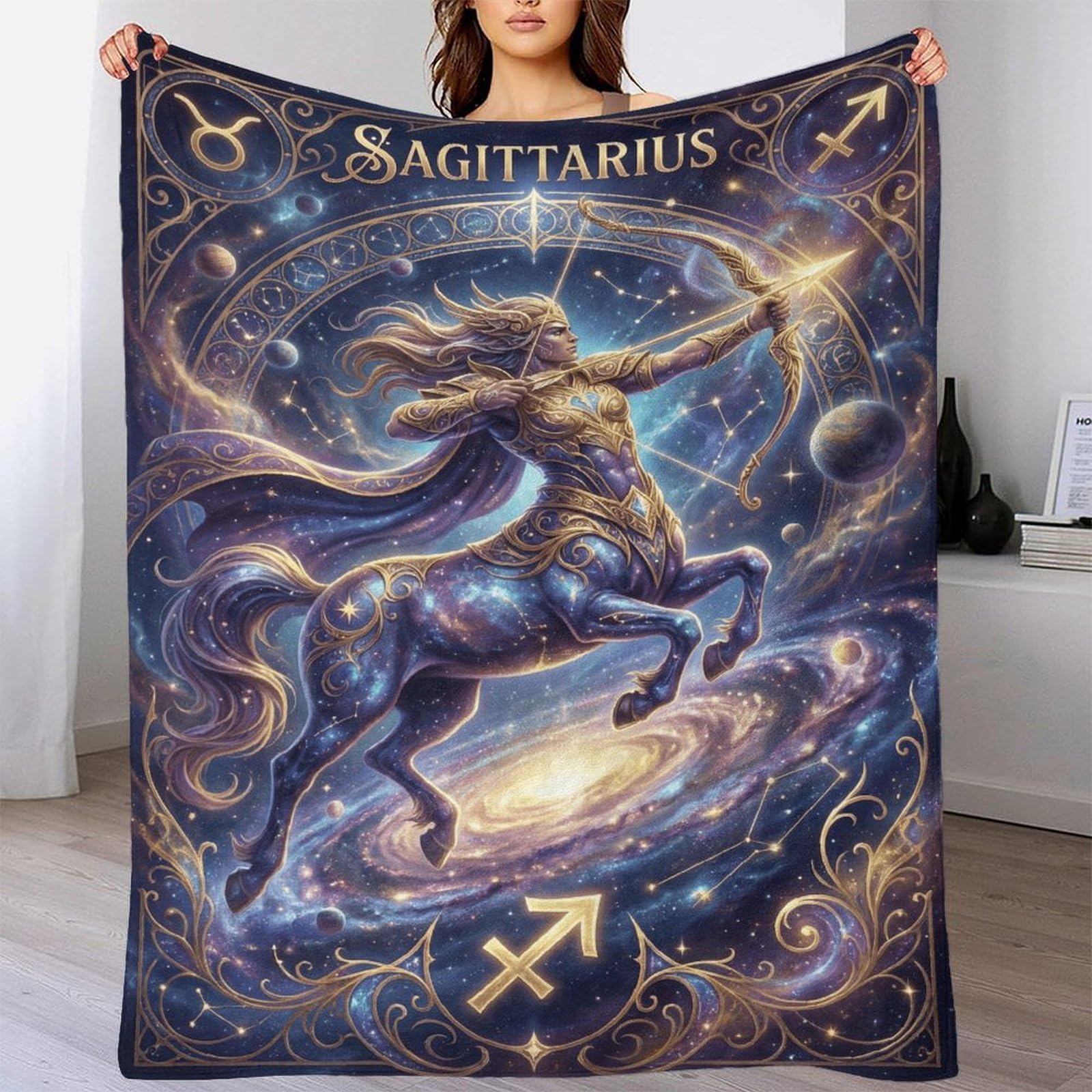 W7C8U2X3 Sagittarius Zodiac for for Flannel Throw Blanket, Bed Bedroom Sofa