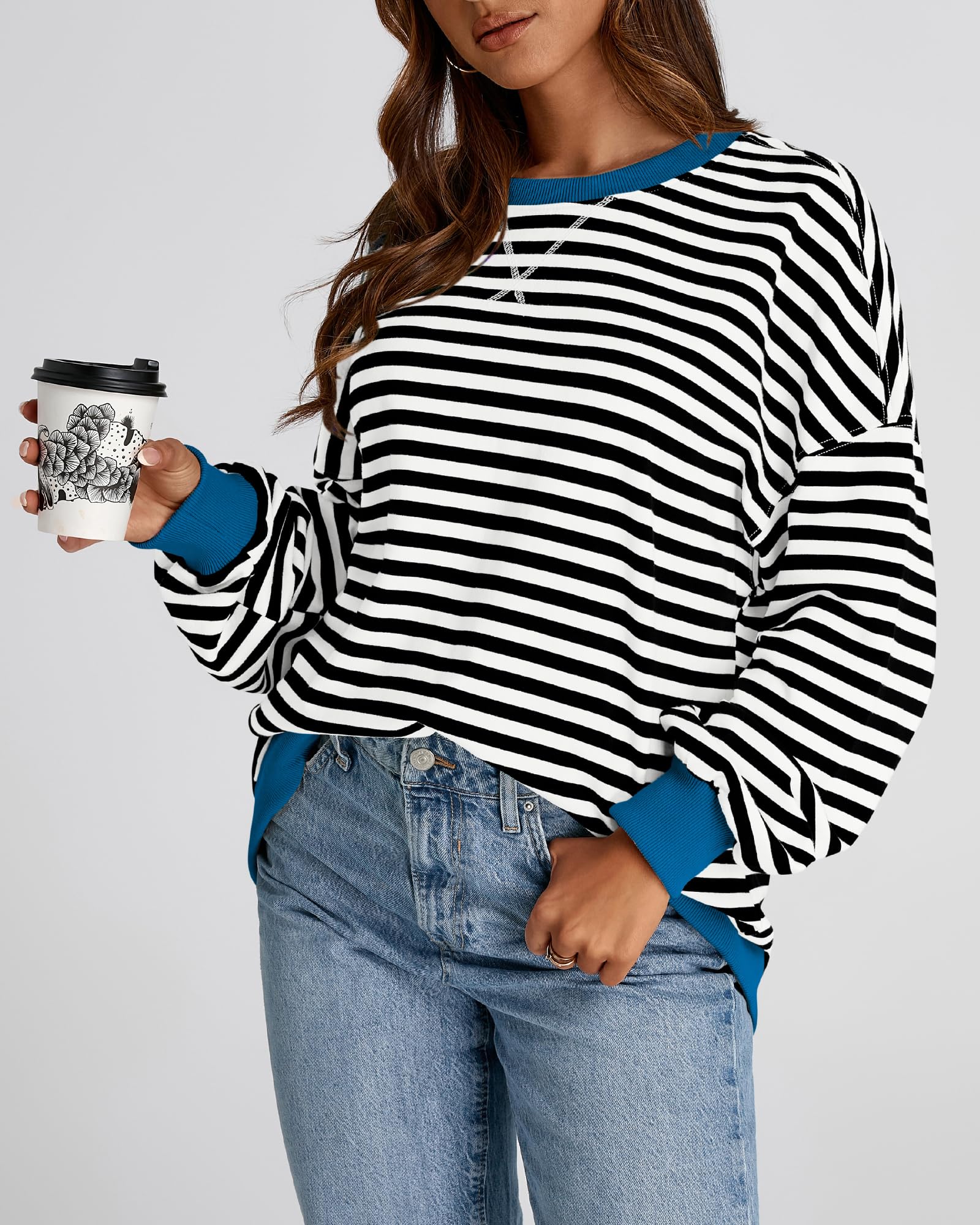 BTFBM Womens Striped Pullover Tops Spring Clothes 2026 Long Sleeve Shirts Trendy Crew Neck Loose Y2K Sweatshirts — view 8