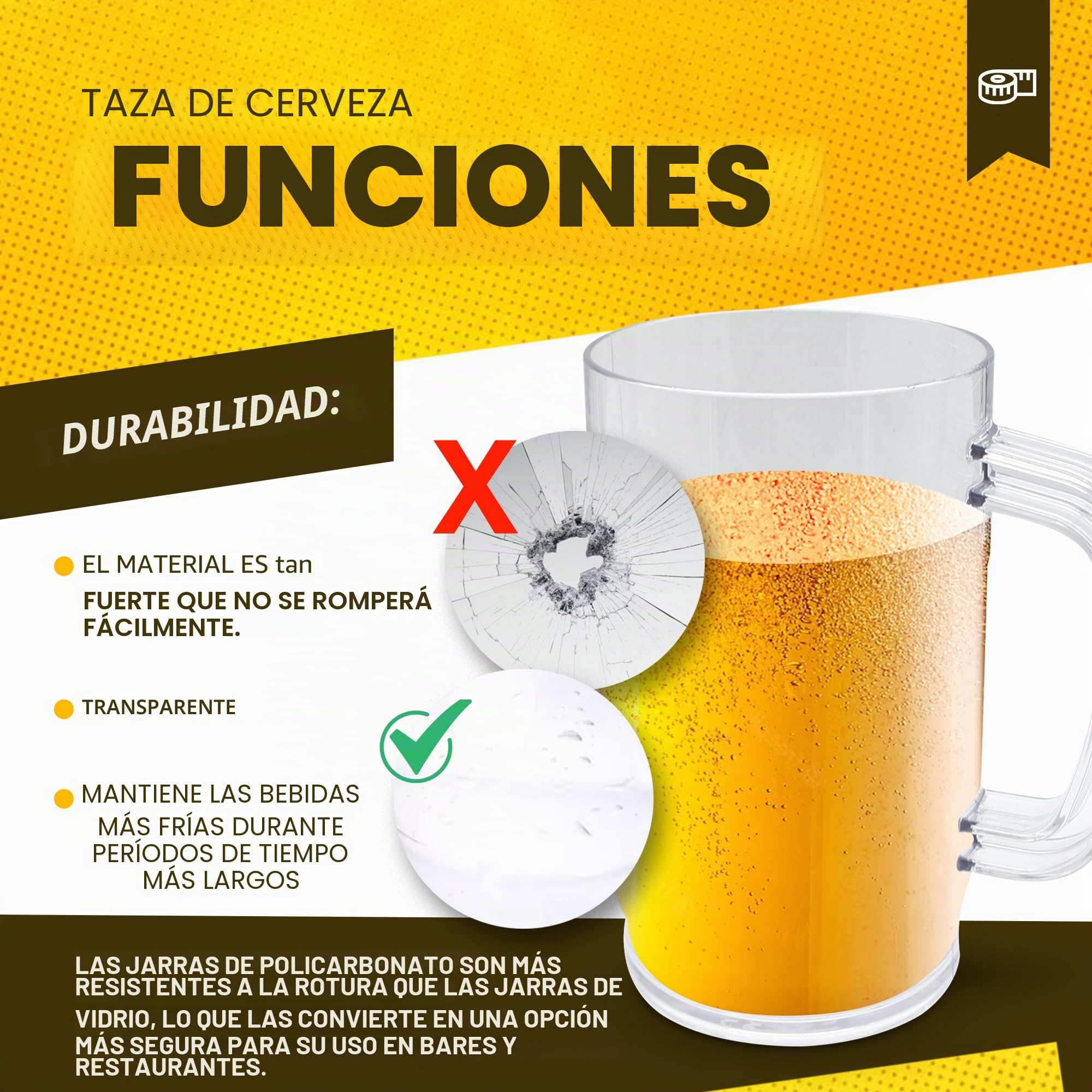 DOJA Barcelona | Jarra de Cerveza de Plastico | 1 L | Pack 8 | Jarras de Cerveza de Policarbonato | Vasos de Cerveza de Plastico Duro Reutilizable | Jarra Plastico para Cerveza Artesanal