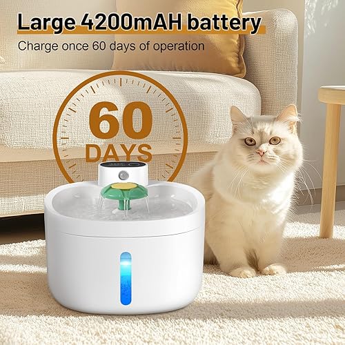 Miniatura 4 de Fuente de agua inalámbrica para gatos, fuente inalámbrica para gatos de 42000 mAh, fuente inalámbrica para gatos, dispensador automático de agua