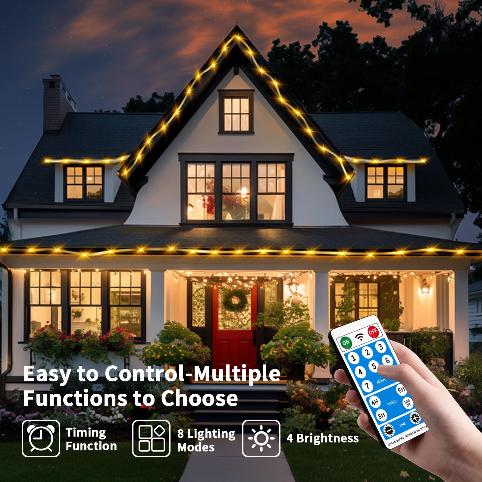 Tira de luces solares de tubo más grueso de 98 pies con control remoto para jardín, blanco cálido, IP67, 300 LED, tira de luces solares para exteriores, impermeable, para patio, árbol, vacaciones