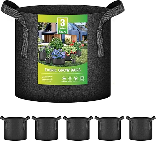 iPower Bolsas de cultivo de aireación gruesa de 3 galones macetas de tela no tejida con asas de correa contenedor para jardinería paquete de 5 color