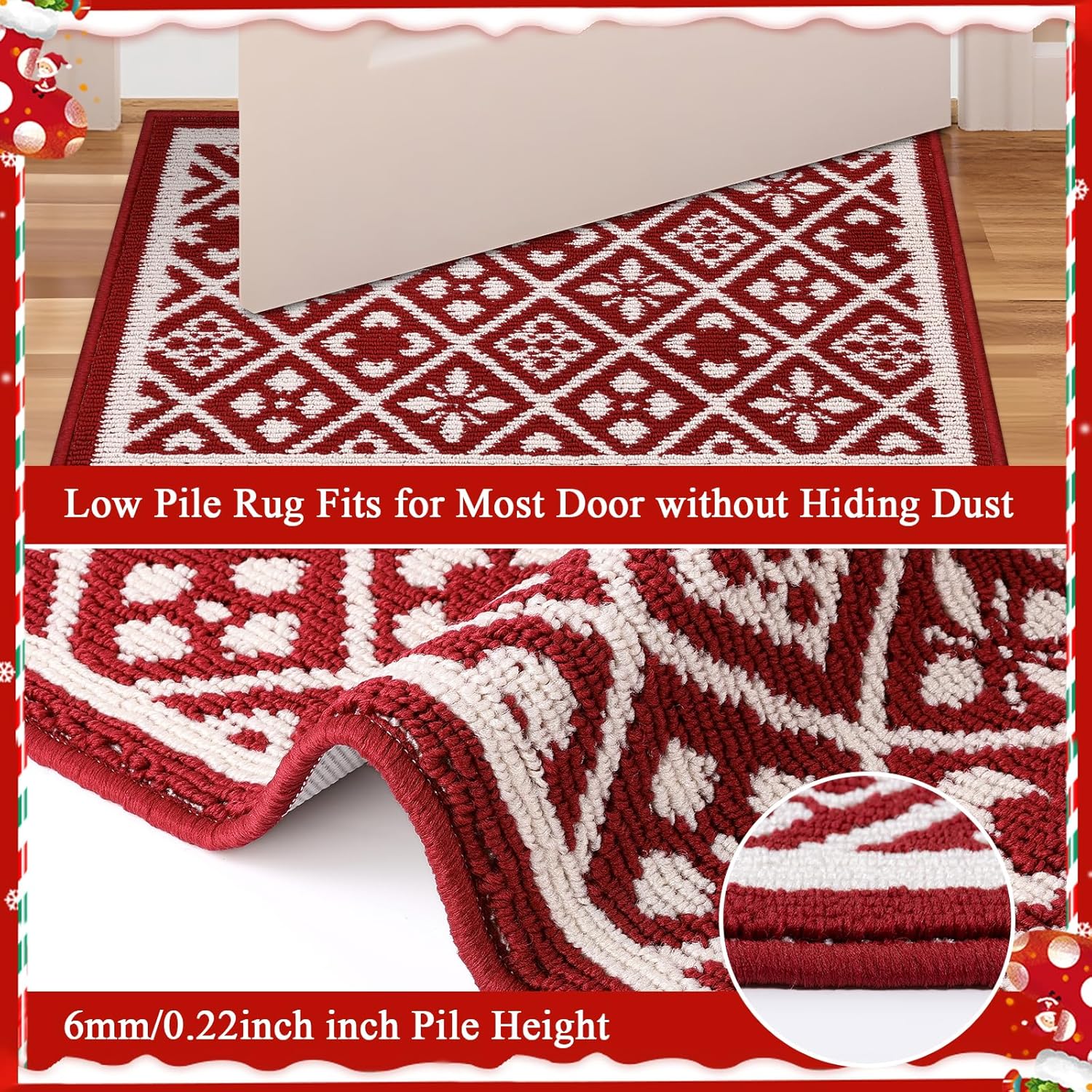 Ileading Christmas Hallway Runner Rug 2x6ft, Durable Xmas Welcome Indoor Doormat Mat Non Slip Kitchen Floor Mats with Rubber Backing, Machine Washable Red Winter Holiday Decor Entryway Carpet - Image 4