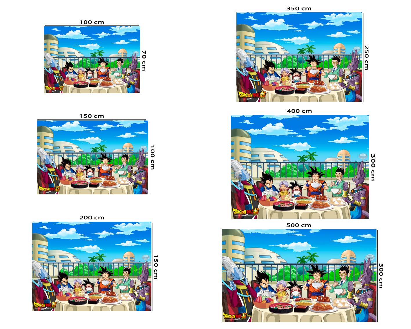 Oedim Fotomural Vinilo Adhesivo Dragon Ball Super Comida de Personajes, Producto Oficial, Vinilo Adhesivo Decorativo para Habitaciones, decoración para Paredes, DBS