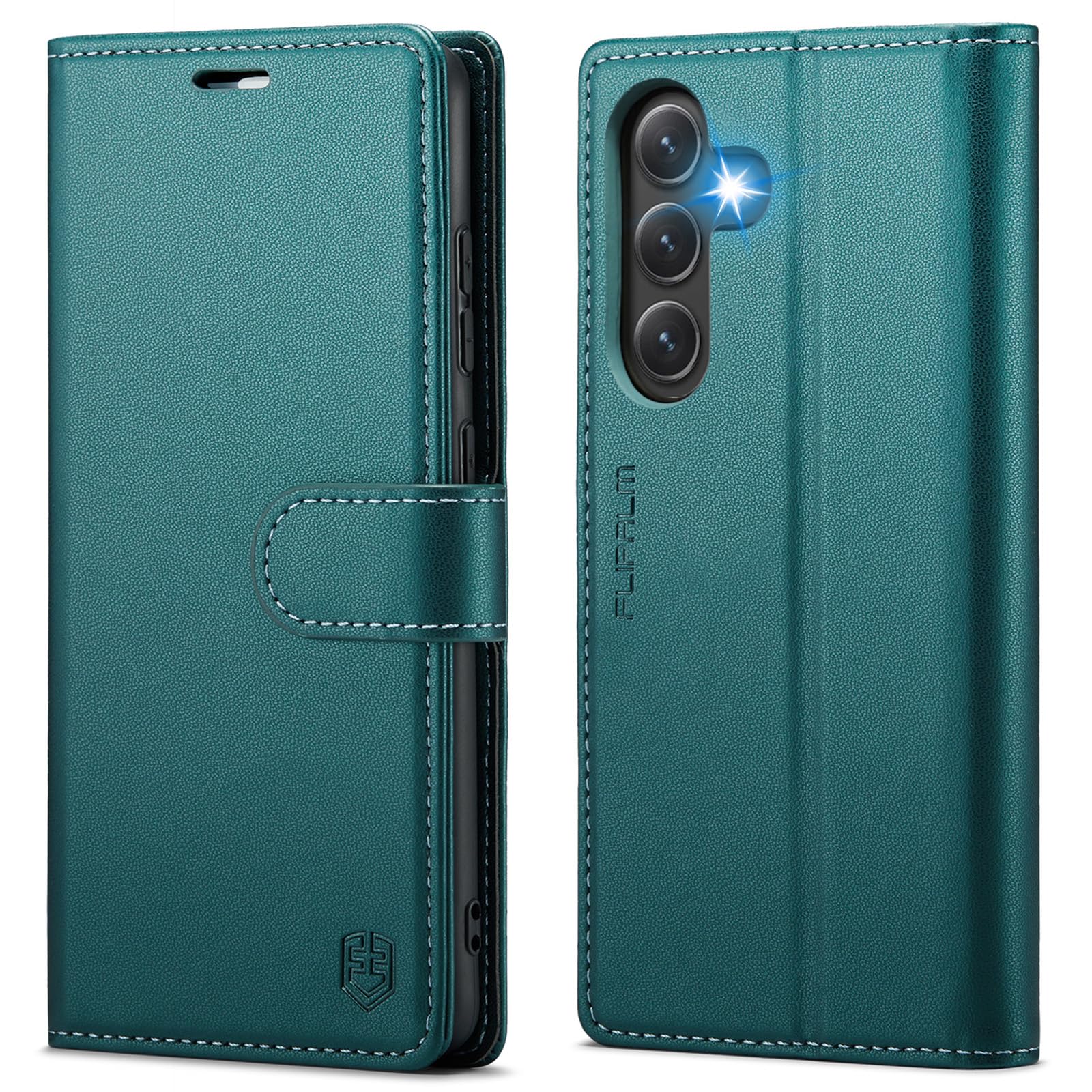 Wallet Case for Samsung Galaxy S23 FE, RFID Blocking Credit Card Holder, PU Leather Folio Flip Kickstand Protective Shockproof Cover for Galaxy S23 FE (Blue-Green)