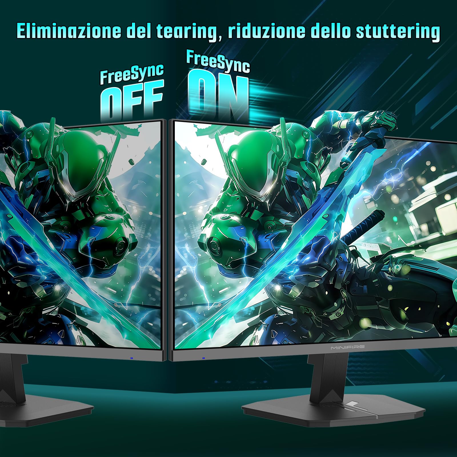 Minifire Gaming Monitor 24 pollici FHD 200Hz,VA, MPRT 1ms,Free Sync, sRGB 110%, Anti-Flicker & Less Blue Light, 1xHDMI 2.0/1xDP 1.4 Port(MFG24F4H cavo HDMI inclusi)