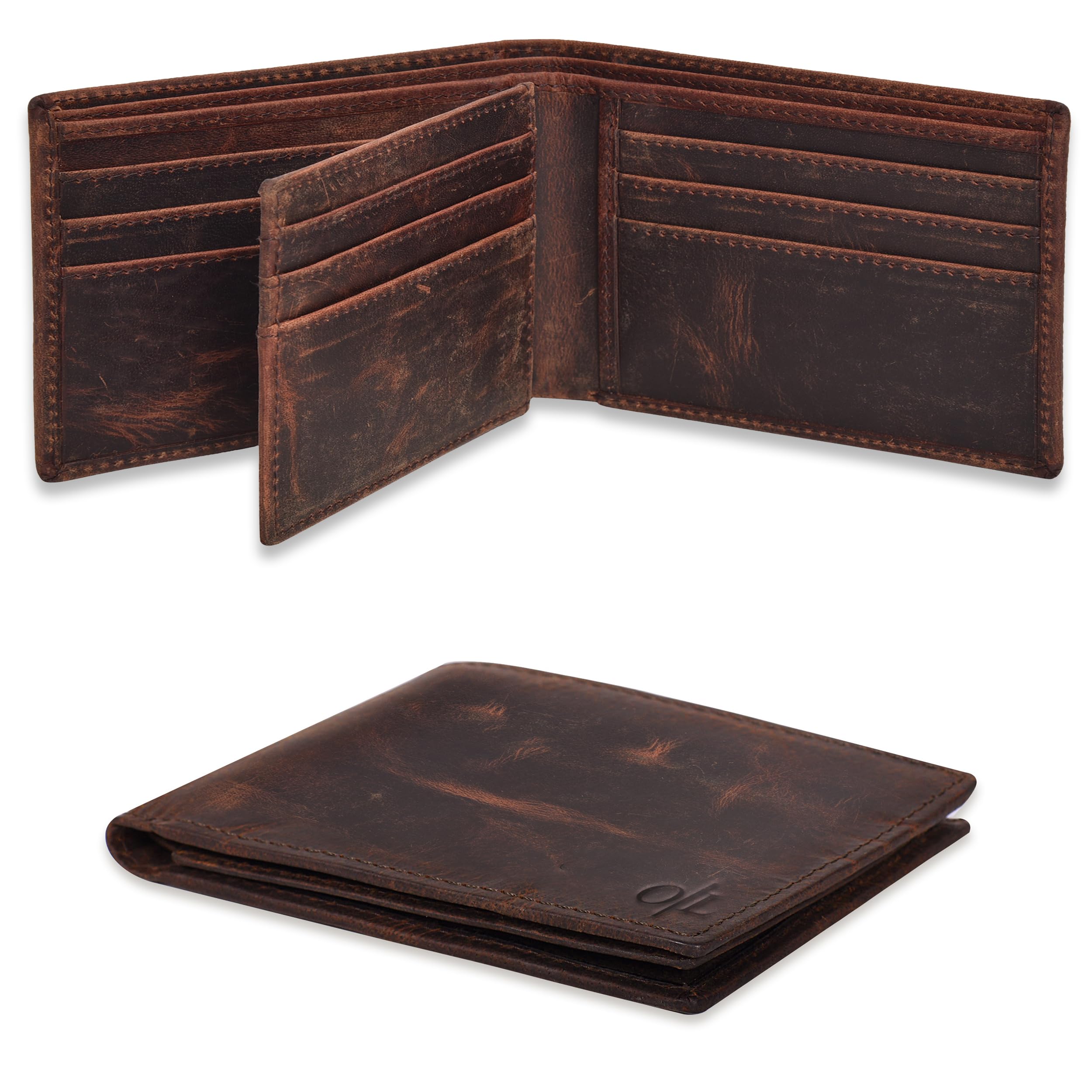 Leather Wallet for Men - RFID Bifold Wallets with 9 Credit Cards 1 ID Window Slim Minimalist Front Pocket Gift For Men, Vintage Brown-No Box, Small, Wallet-image-35
