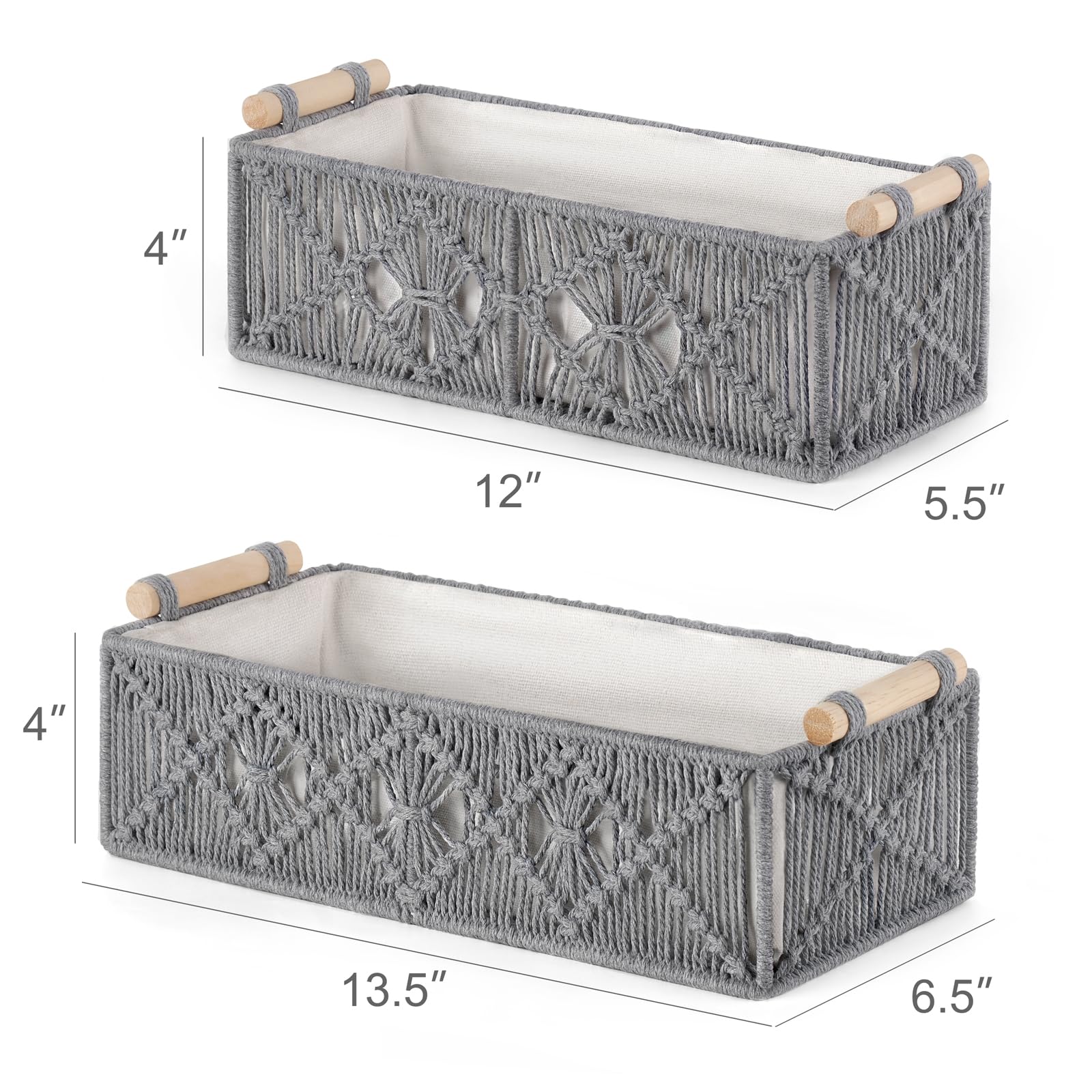 Mkono 2er Set Makramee-Aufbewahrungskörbe, Boho-Dekor für Badezimmer | kleine Organisationskörbe, Toilettenpapierhalter, handgeflochten, Regal, Schlafzimmer, Wohnzimmer, Büro, Wohnheim