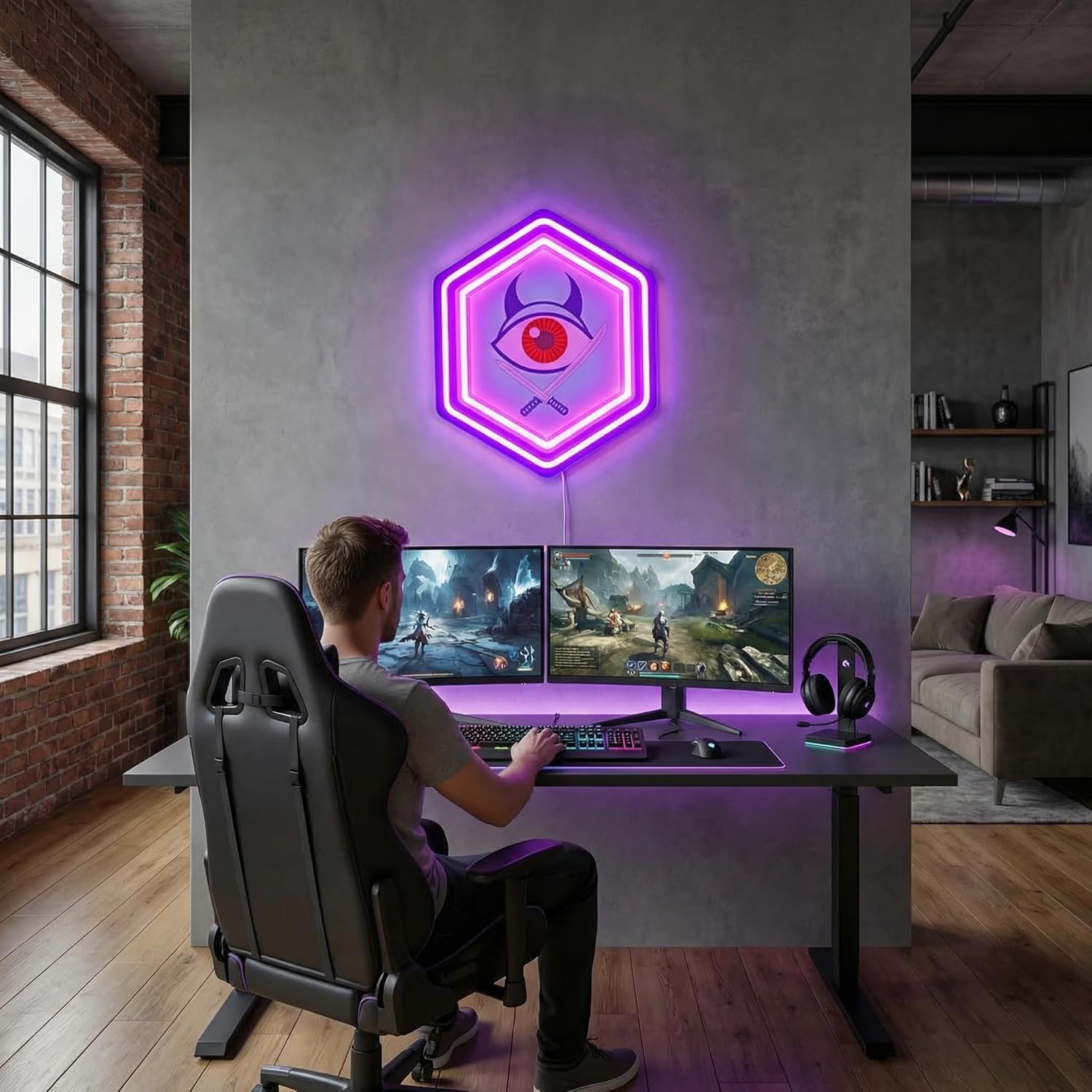 Demon Hunters Movie Neon Sign - Purple Pink Diamond Dagger Eye Wall Light, Brithday Decorations, Dimmable, USB Powered Gaming Room Decor for Bedroom
