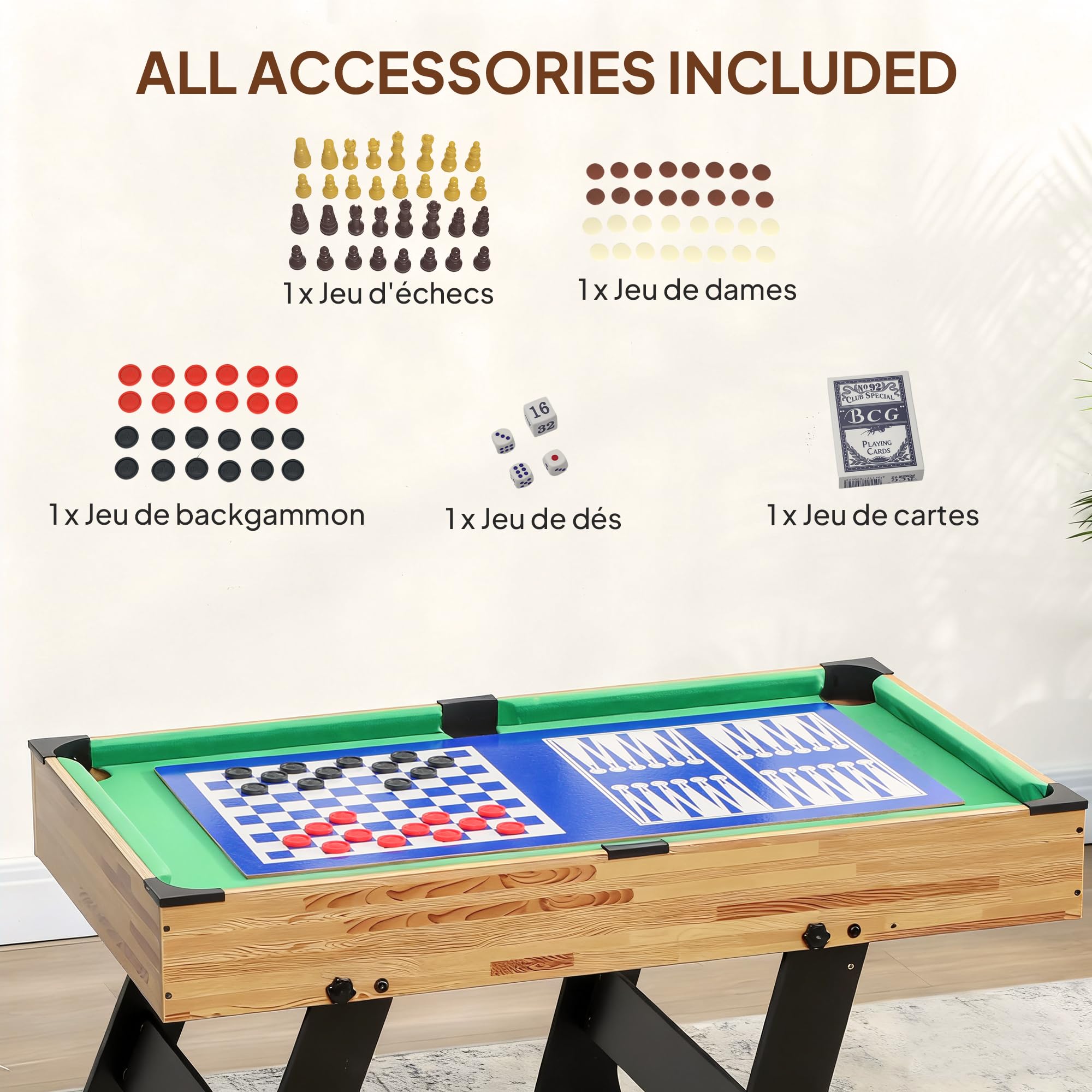 SPORTNOW Table Multijeux 13 en 1 Pliable 120 x 106 x 82 cm Noyer Clair