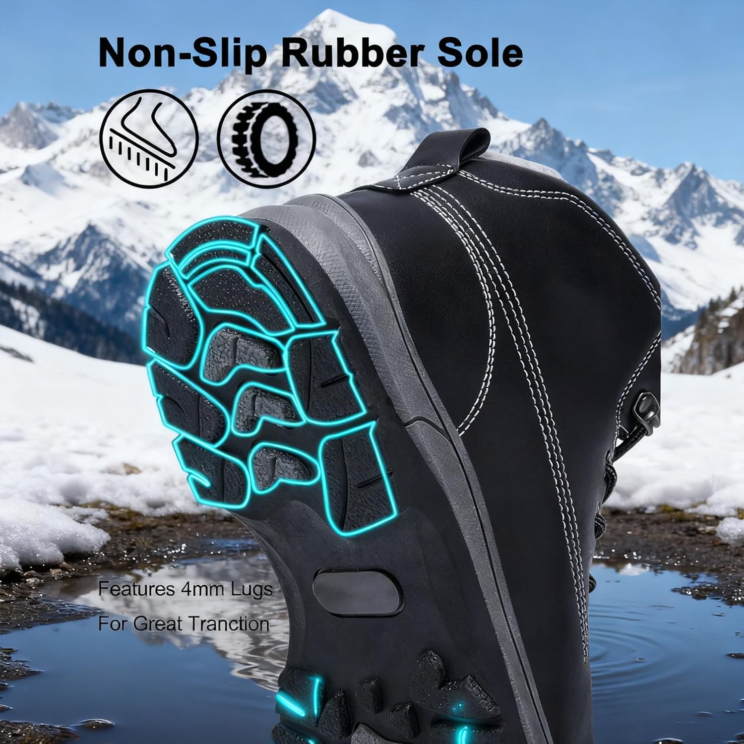 Men's Winter Warm Snow Boots Fur Lined Anti Slip Shoes Fashion Lightweight Water Resistant Non-slip Outdoor Work Ankle Boot