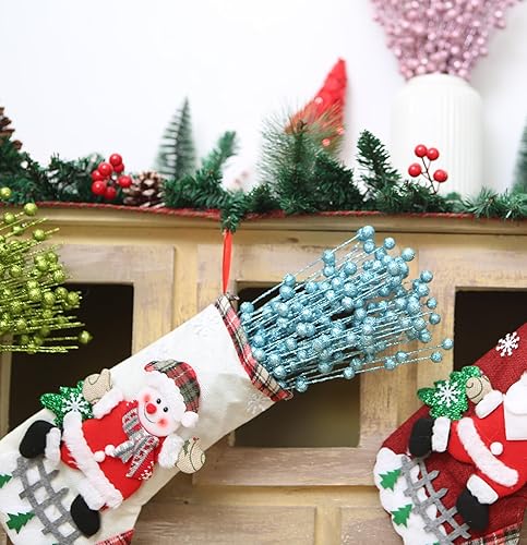 Miniatura 4 de 100 adornos artificiales de tallo de bayas con purpurina de 13.8 pulgadas, púas decorativas de Navidad, ramas para decoración de árbol de Navidad,
