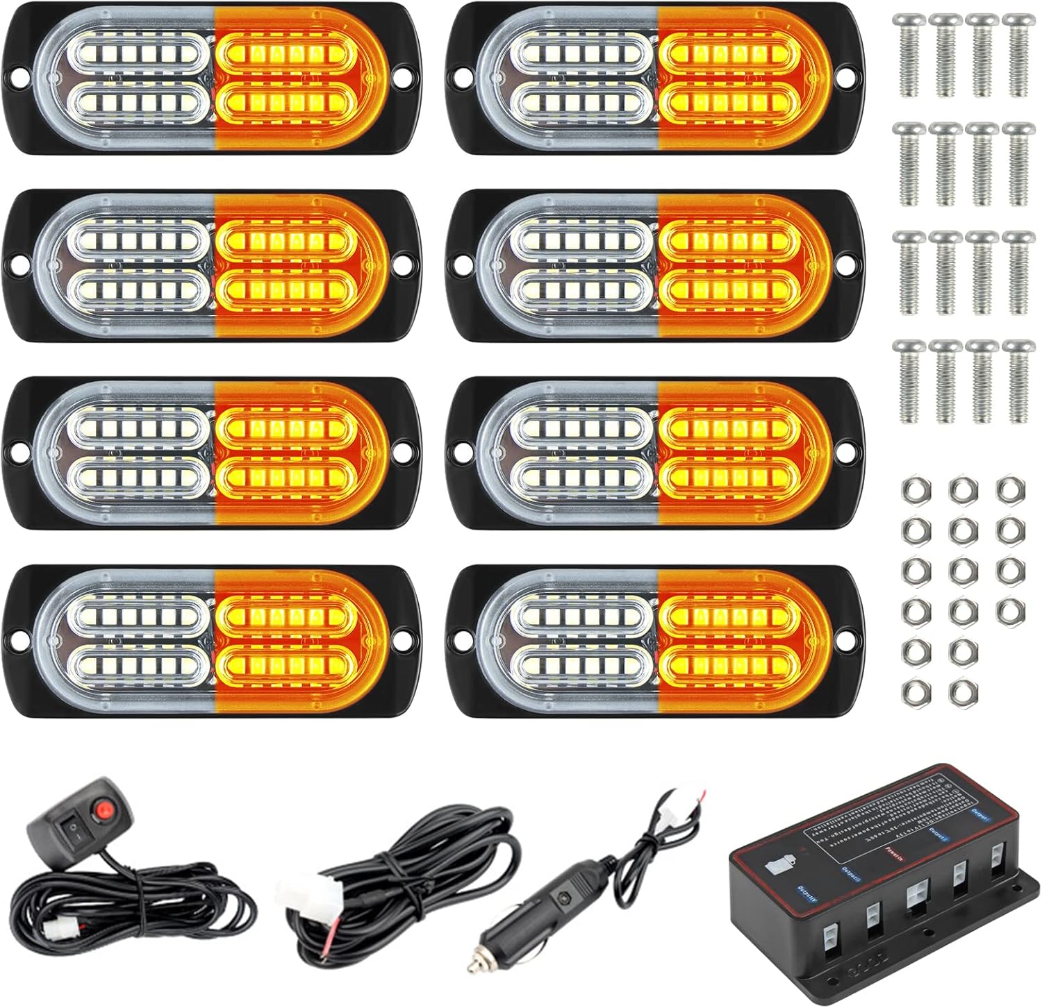 DOCAS LED Strobe Lights for Trucks, 8x Amber White 24 LED