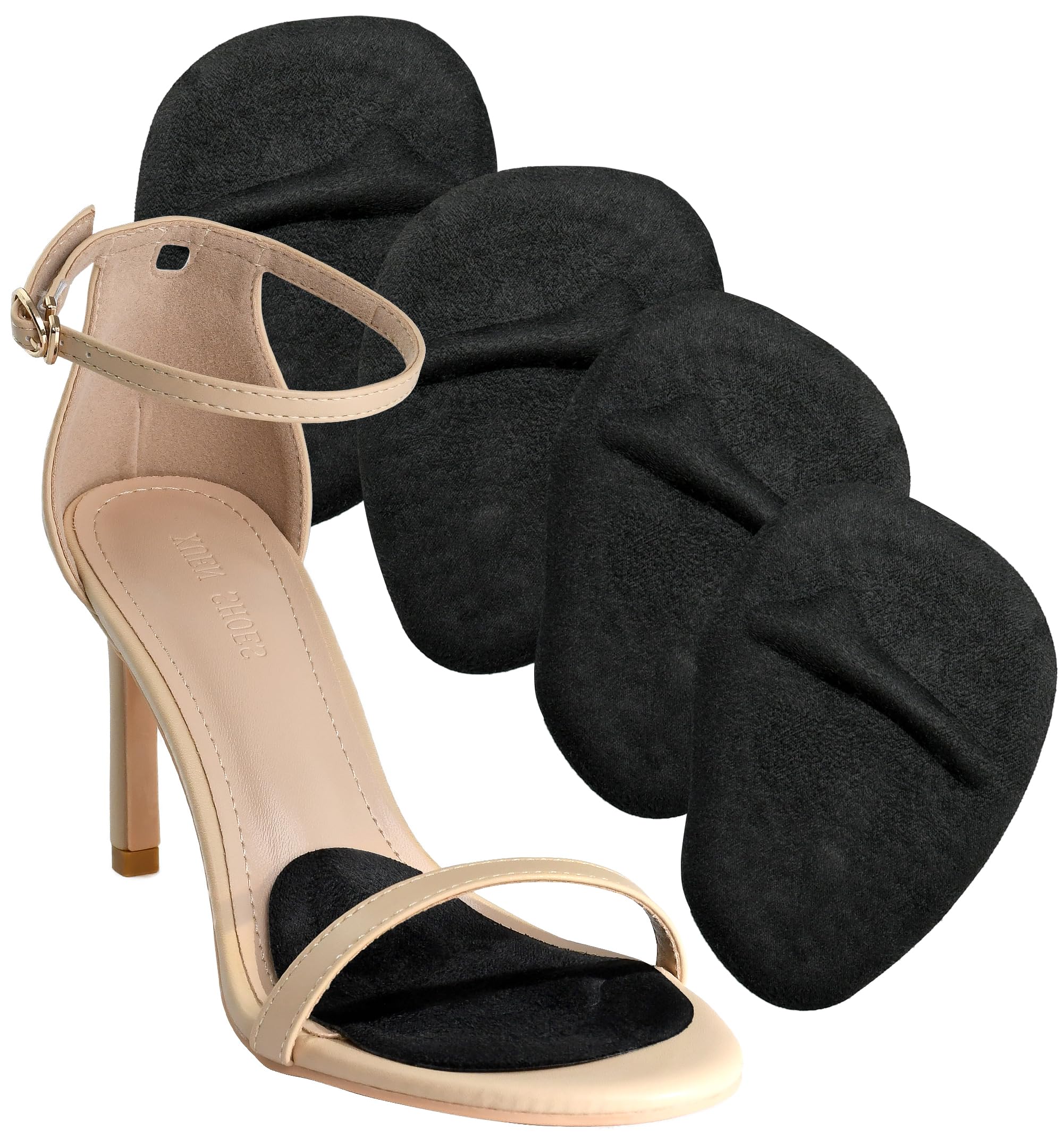 HiRui Metatarsal Pads (2 Pairs) - Ball of Foot Cushions for Women, Heel Inserts for Pain Relief & Comfort, Anti-Slip Heel Grips for Loose Shoes & Blister Prevention - Fits All Shoes (Black)