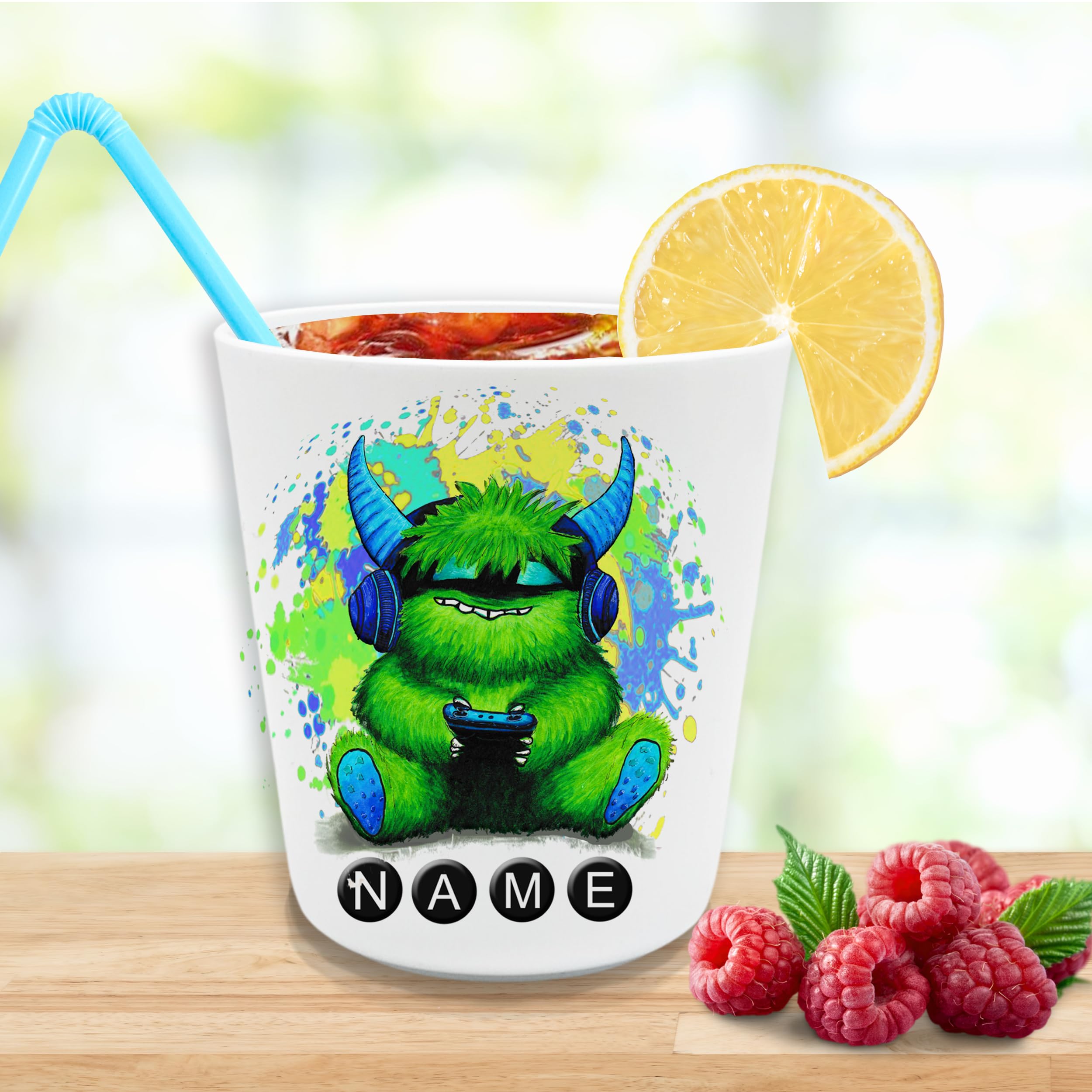 Kinderbecher Kunststoff Zocker-Monster | mit Namen personalisierbar, Trinkbecher für Kinder, Zahnputzbecher, BPA frei