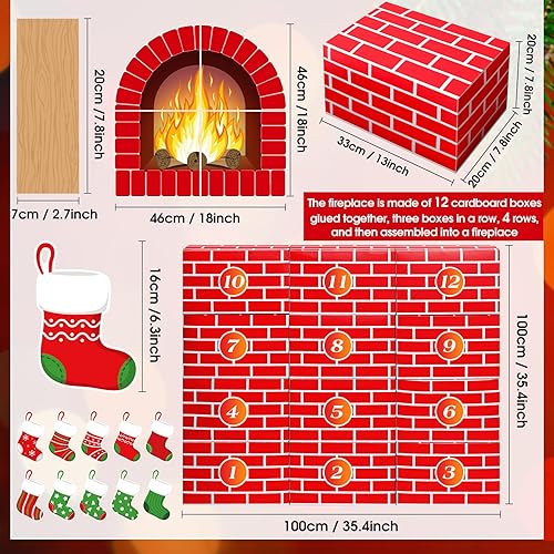 Miniatura 2 de 47 chimeneas de cartón de Navidad 3D de 39 x 35 pulgadas, chimenea artificial de Navidad con media llama de fuego, guirnalda de grano de madera
