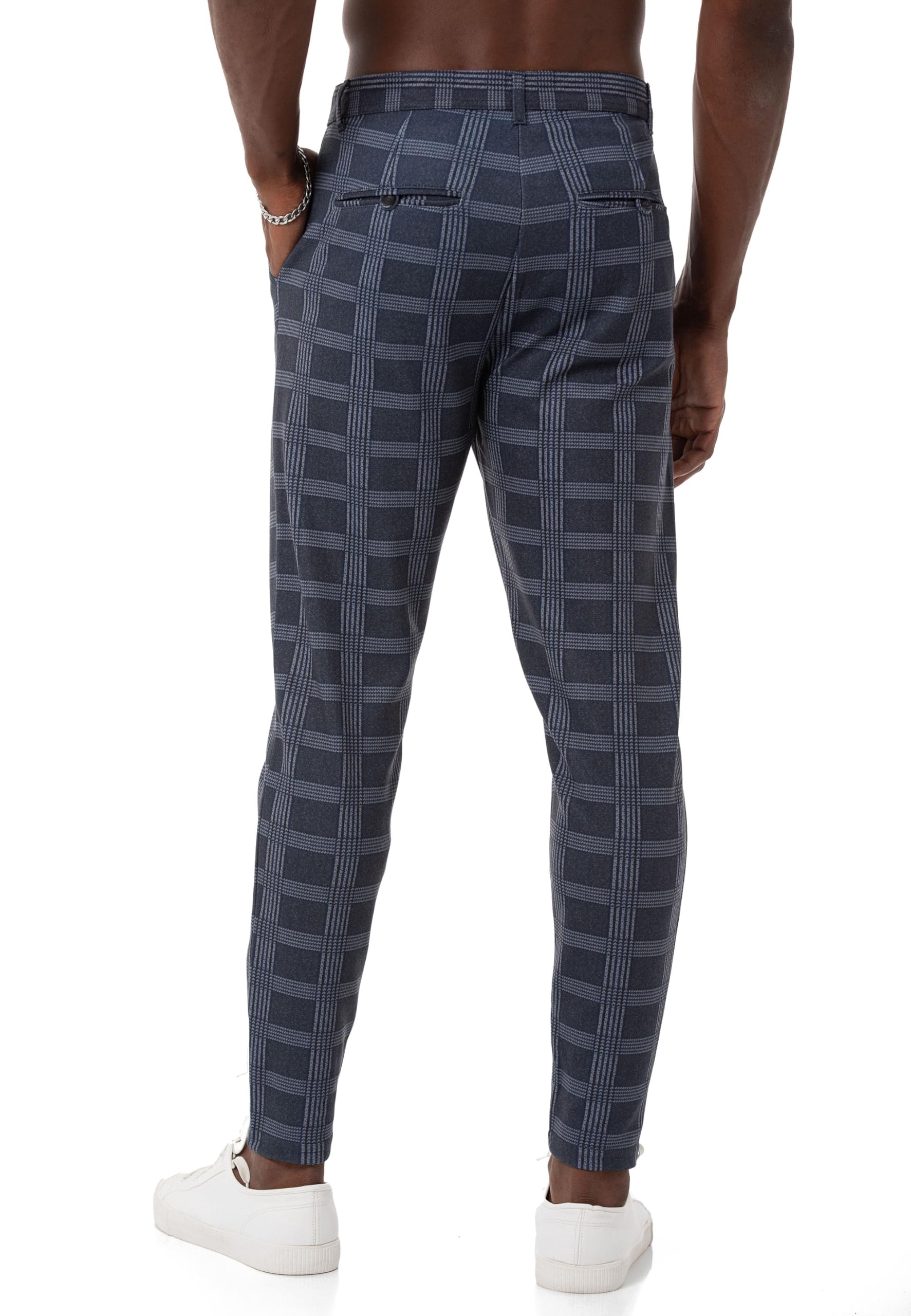 Redbridge Pantalones chinos para hombre, pantalones casuales a cuadros con cintura elástica