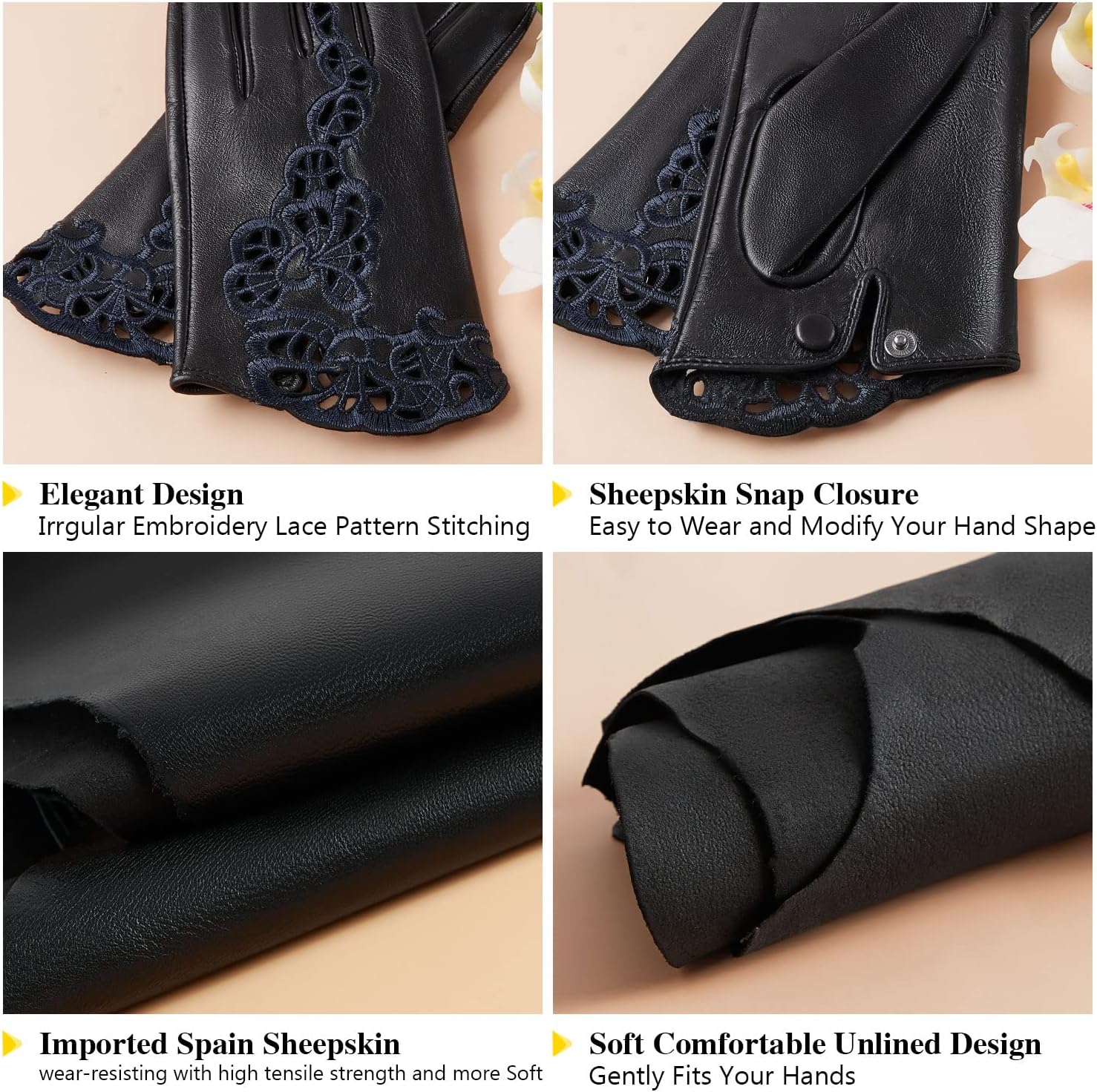 FIORETTO Womens Genuine Leather Driving Gloves Touchscreen Unlined Sheepskin Ladies Driving Gloves Thin W160020 - Image 4