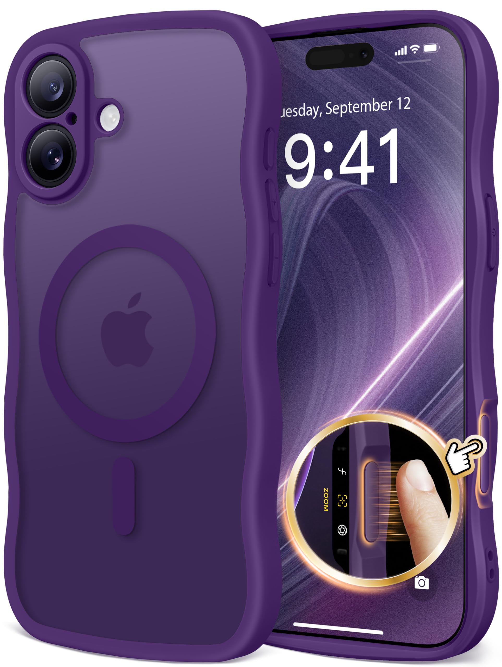 CAPRARO for iPhone 16 Case for Women Girls, Upgraded [Full Camera Protection] [Compatible with MagSafe] Cute Wave Translucent Matte Phone Case for