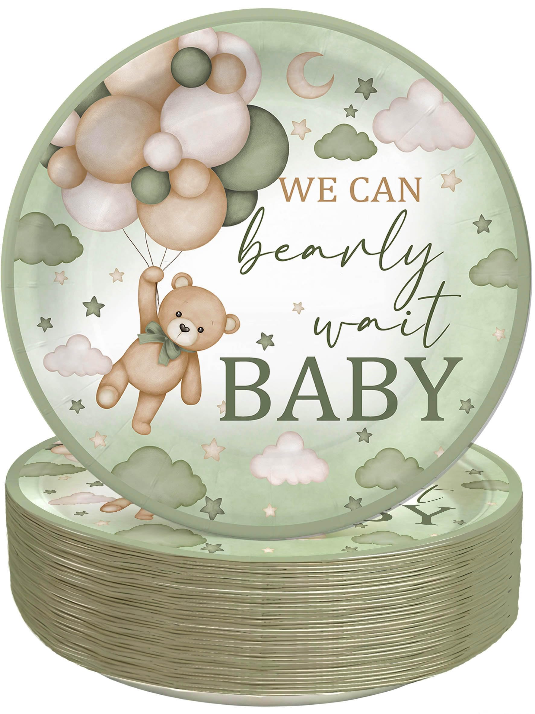 50 Pcs 7 Inch Green Bear Baby Shower Disposable Plates