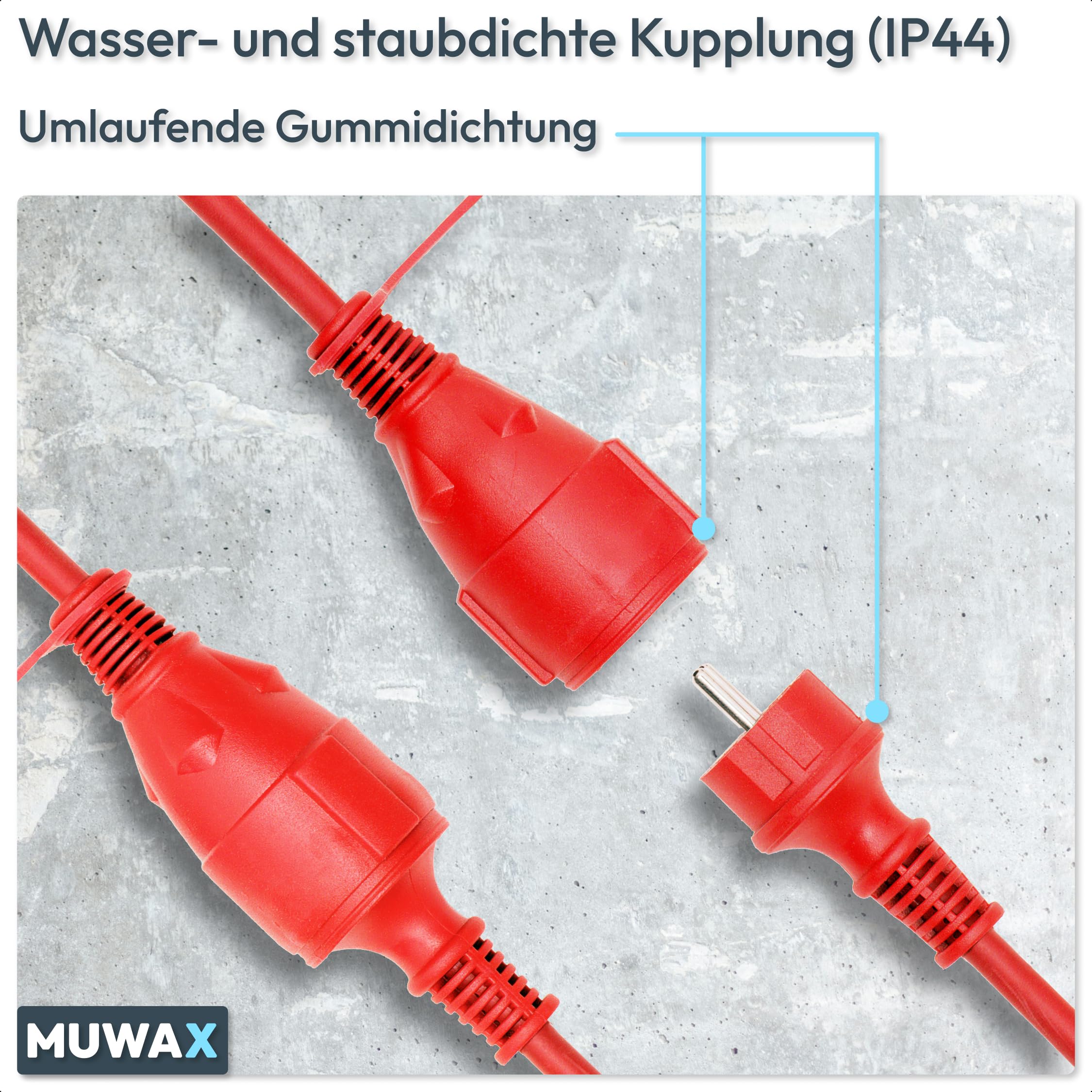 Rallonge en Caoutchouc 40 m pour Chantiers, ateliers, Industrie, pour Usage extérieur Permanent et Fortes contraintes mécaniques H07RN-F 3G1,5 mm² Rouge