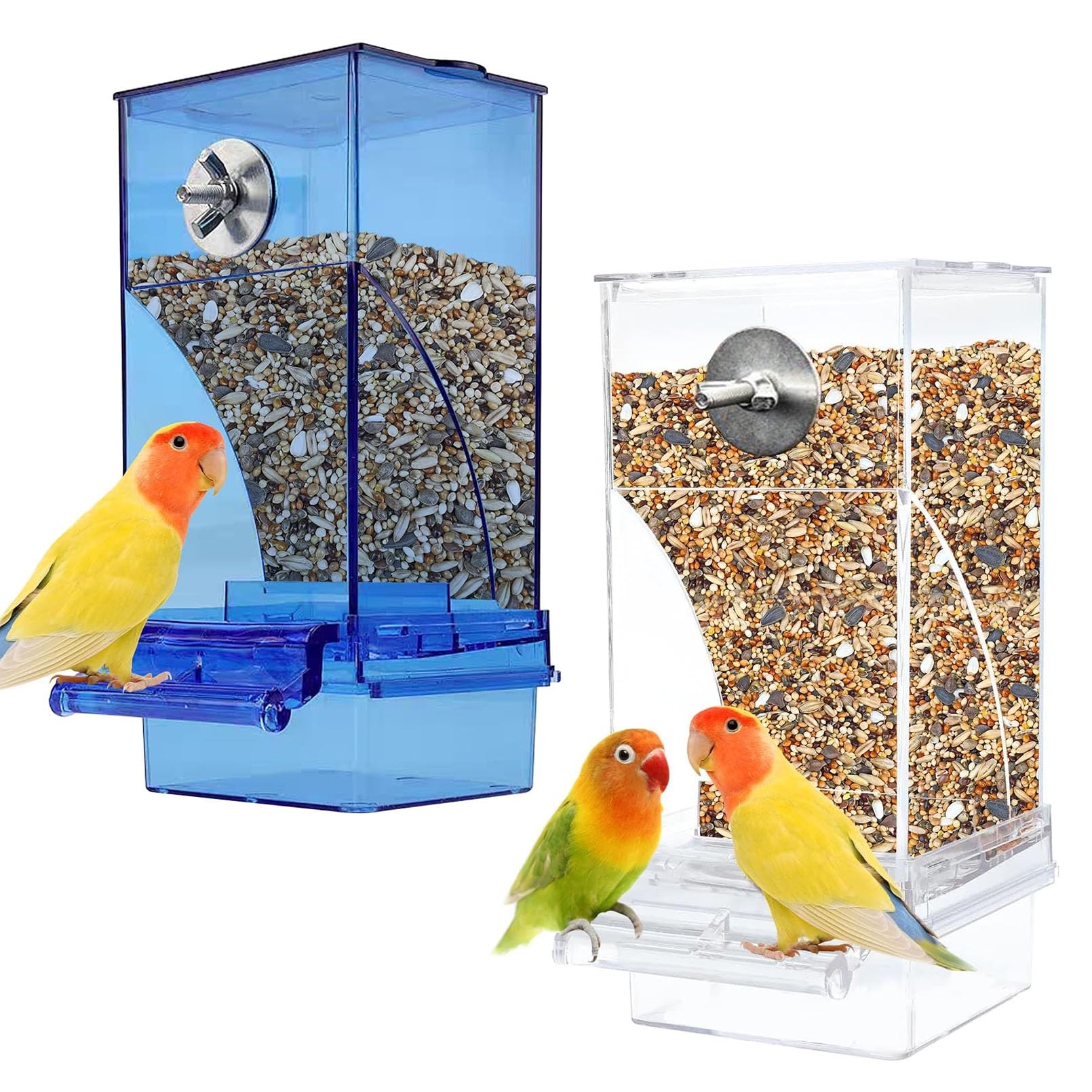 kathson No-Mess Bird Cage Feeder Automatic Parrot Feeders Seeds Container Acrylic Finch Foraging Feeders Parakeet Food Dispenser Cage Accessories for