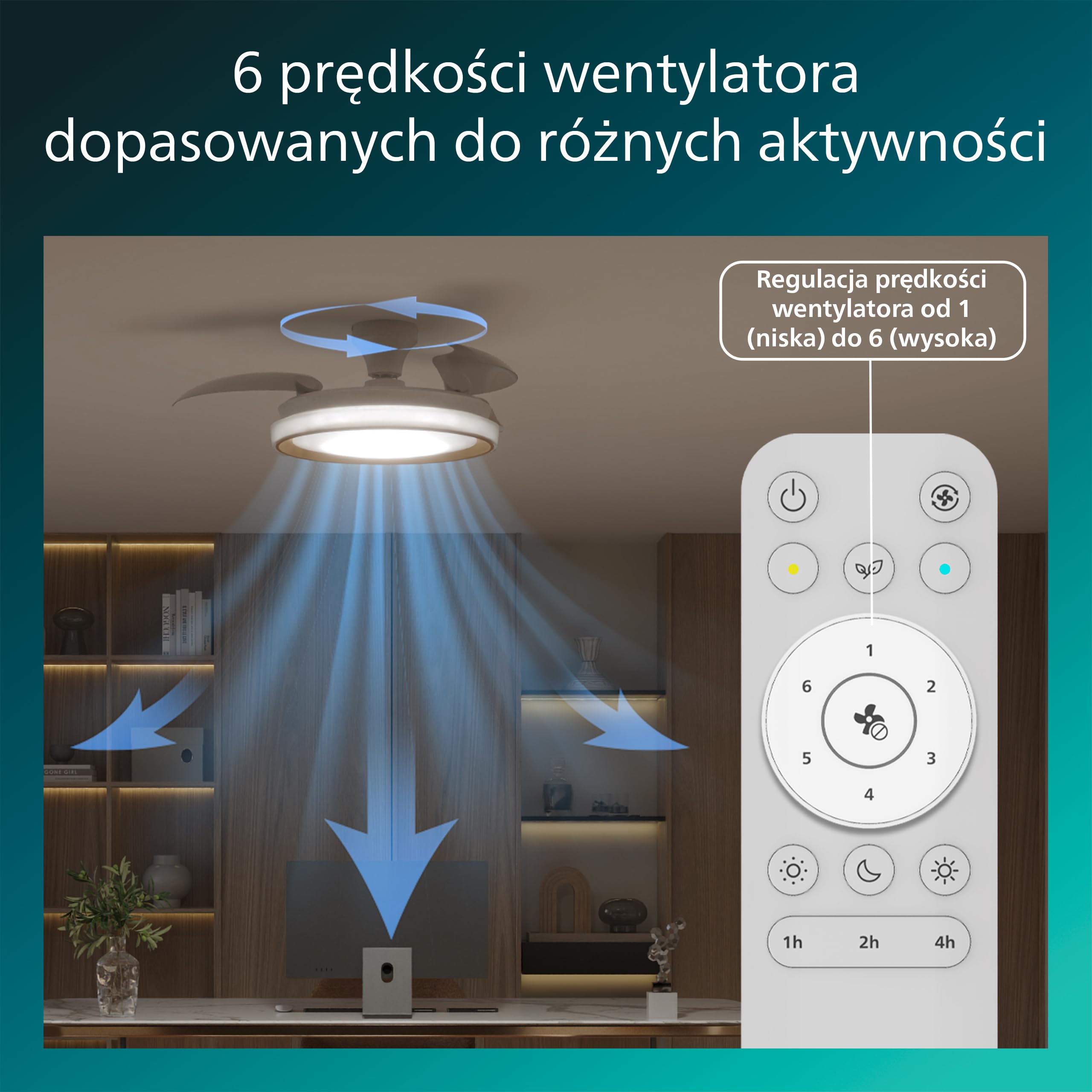 Chowany Wentylator Sufitowy Philips Bliss z Oświetleniem LED, 3 Łopatki, 106 cm, 4500 Lumenów, Regulowana Barwa 3000–6500 K, Przyciemnianie do 5%, Pilot, Złoty