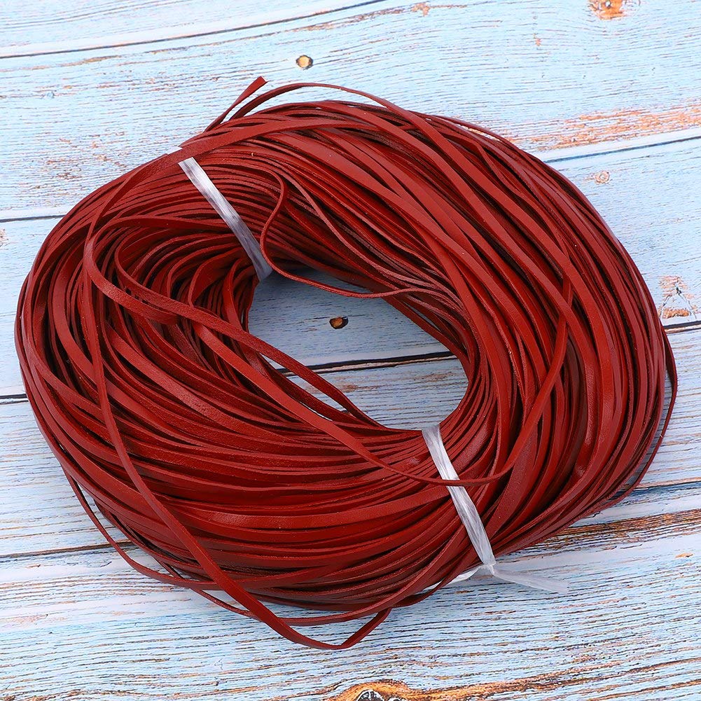 Cordon plat en cuir de 100 m de long, cordon tressé en cuir de première qualité pour travaux d’artisanat, 3 mm de large et 1 mm d’épaisseur – cordon de bricolage pour la (Brun rouge 3mm*1mm100 mètres)