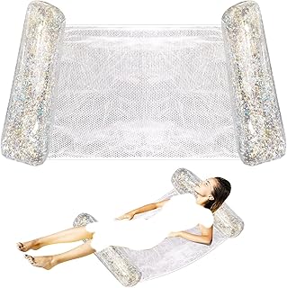 عوامة سباحة قابلة للنفخ بنمط أرجوحة شبكية، كرسي مائي شبكي لامع للبالغين مقاس 120 متر× 70 سم عوامة حمام سباحة قابلة للطي مع مسند رأس لامع، عوامة مياه صافية بنمط أرجوحة لحمام السباحة والشاطئ