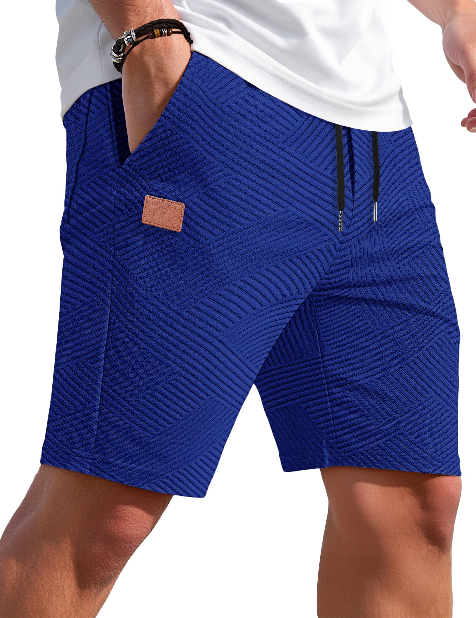 TARAINYA Textur Kurze Hosen Herren Baumwolle Shorts Hose Sommer Casual Elastische Taille Kordelzug Stretch Freizeitshorts Mit Taschen