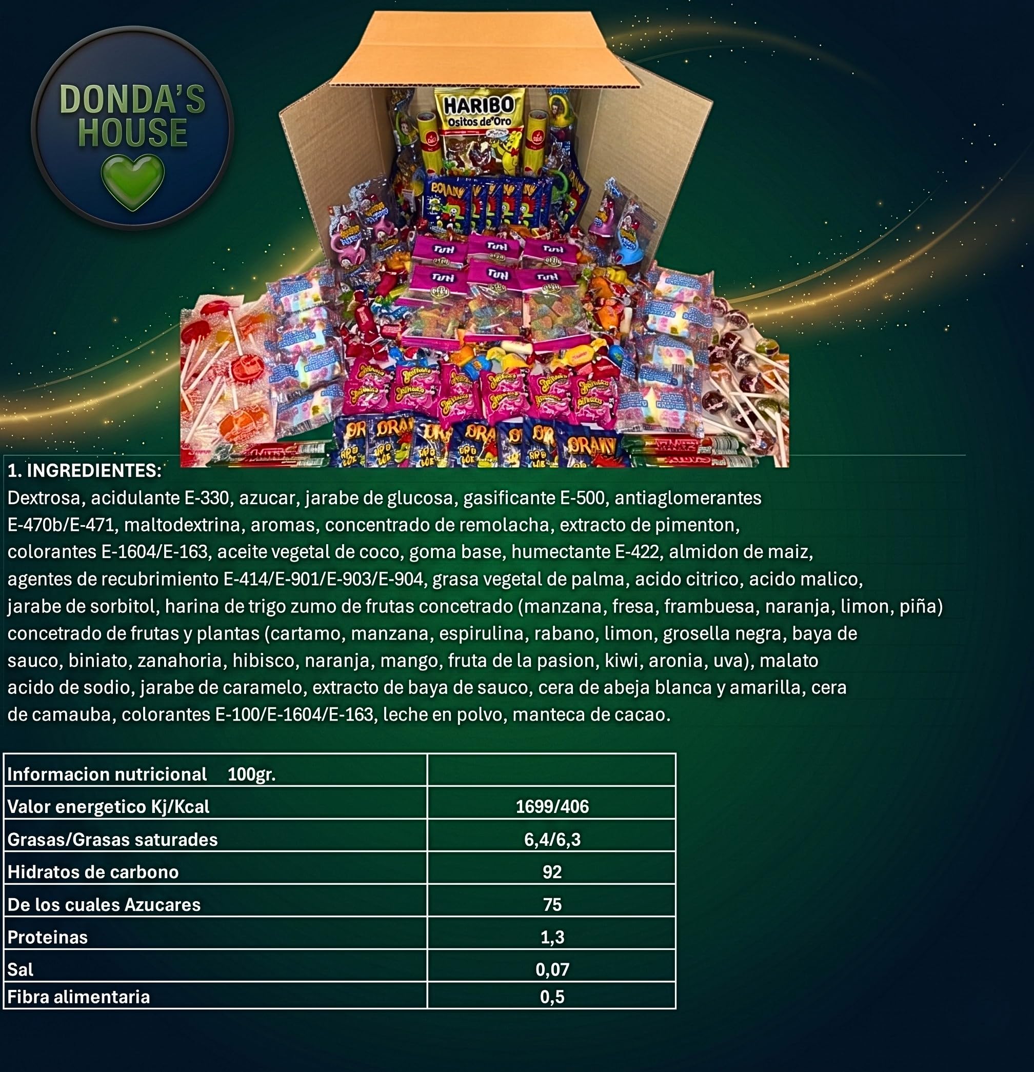 Donda's House® Caja de chuches 300 Ud. Caramelos y Golosinas. Gominolas Para Cumpleaños, Chuches para Piñatas, Todo el surtido envuelto individualmente. (Grande 300)