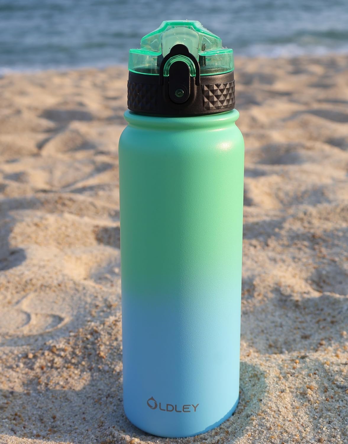 Oldley Insulated Water Bottle 20oz Water Bottles with Straw, Stainless Steel Water Bottle with 3 Lids, Double Wall Vacuum Bottles for Adult Kids, Sports Bottles for School Travel, Leaf Green-Blue - Image 7