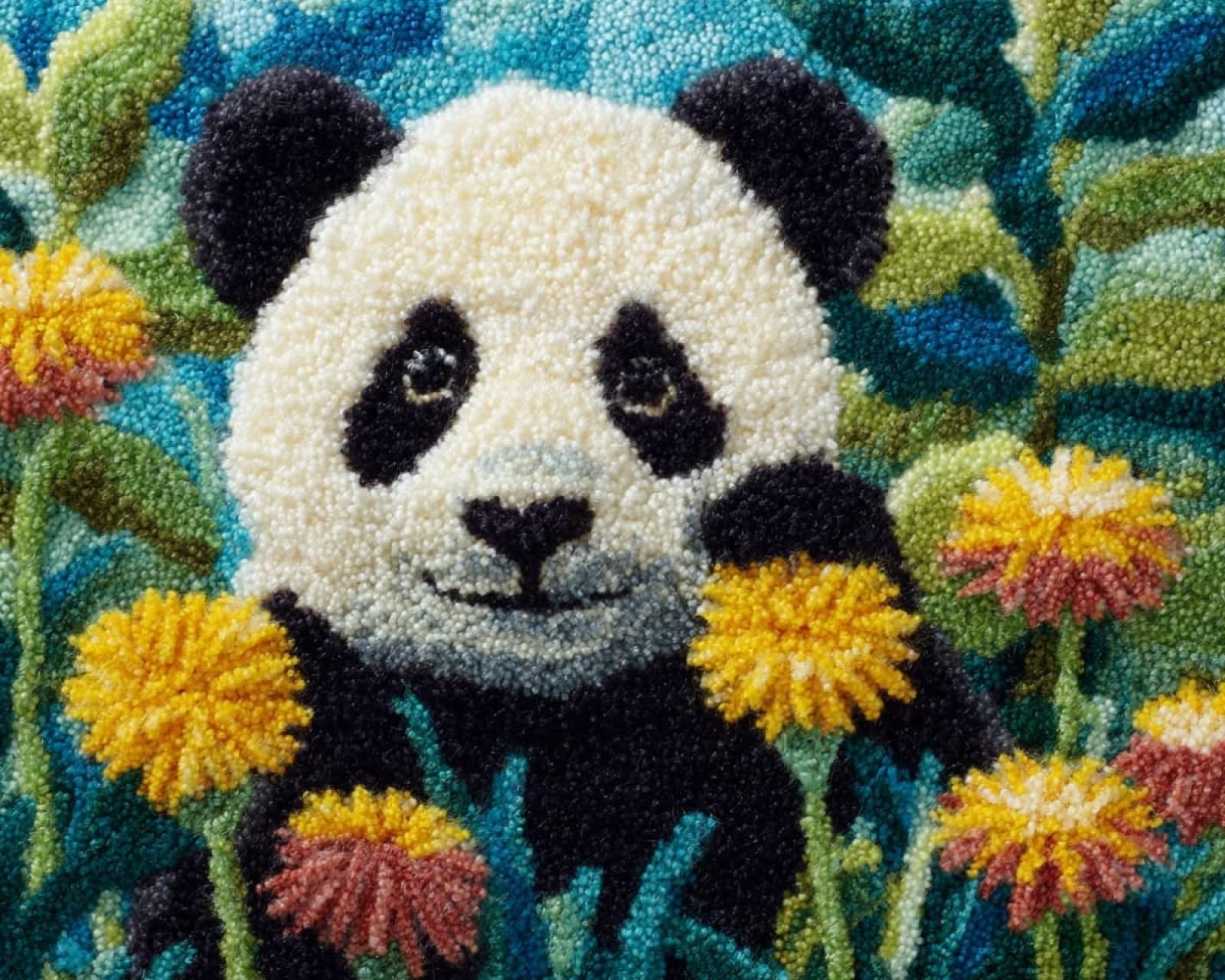 Wallphantom Latch Hook Rug Kits,Pandas and Dandelions,DIY Crochet Rug Making Kit for Adults Kids,3D Cross Stitch Carpet Embroidery Needlework Crocheting for Home Decor,60x90cm
