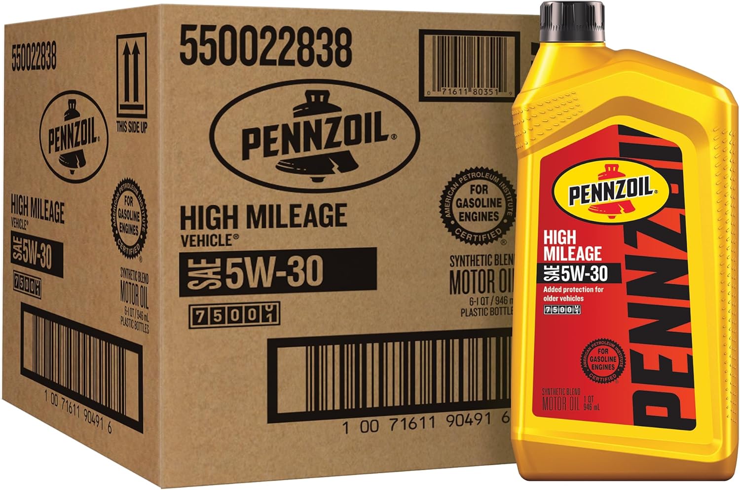 Pennzoil 高里程 5W-30 机油，1 夸脱（6 件装）
