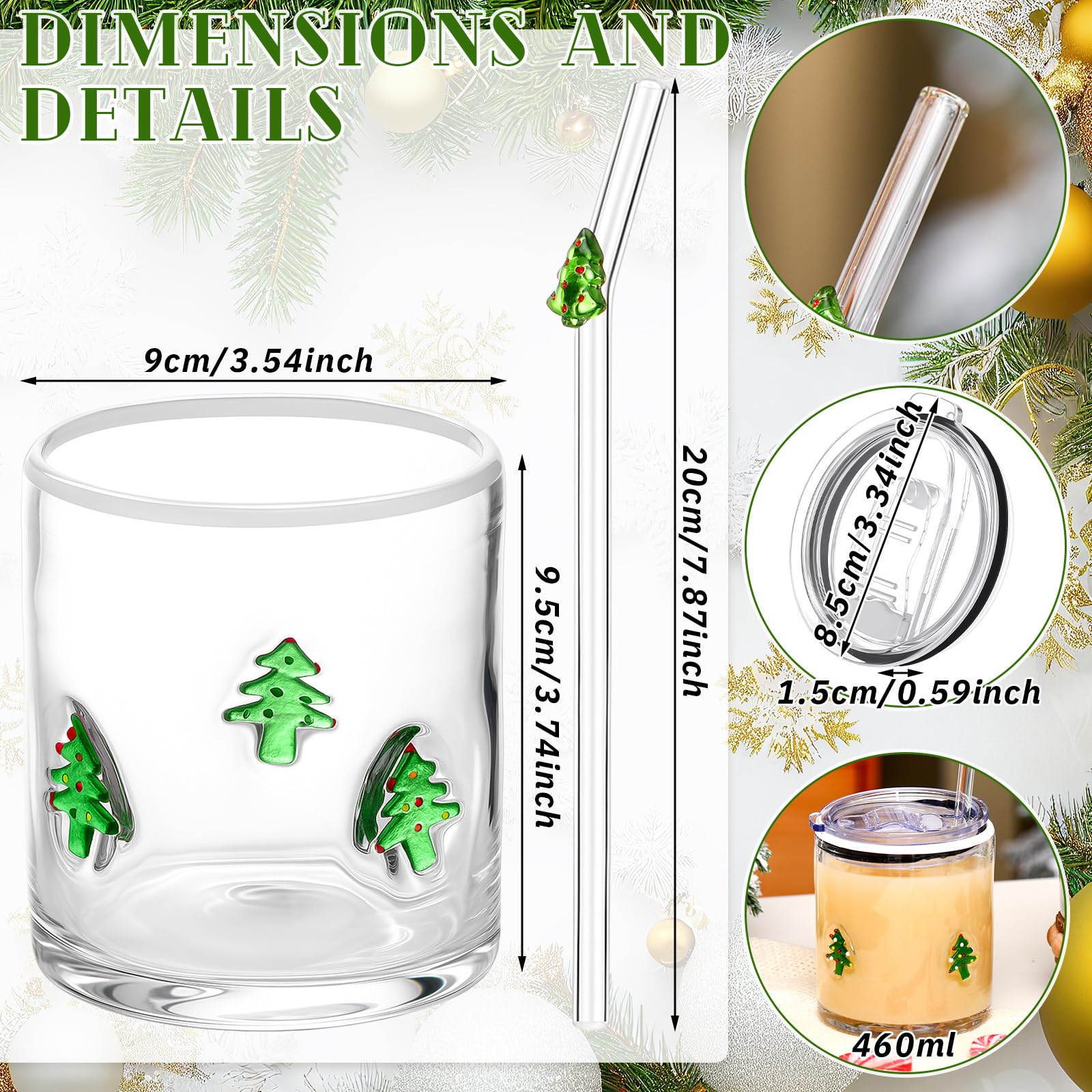 Patelai Lot de 2 verres à café glacé réutilisables avec couvercles et pailles de 445 ml – Jolis gobelets de Noël pour adultes, femmes et hommes