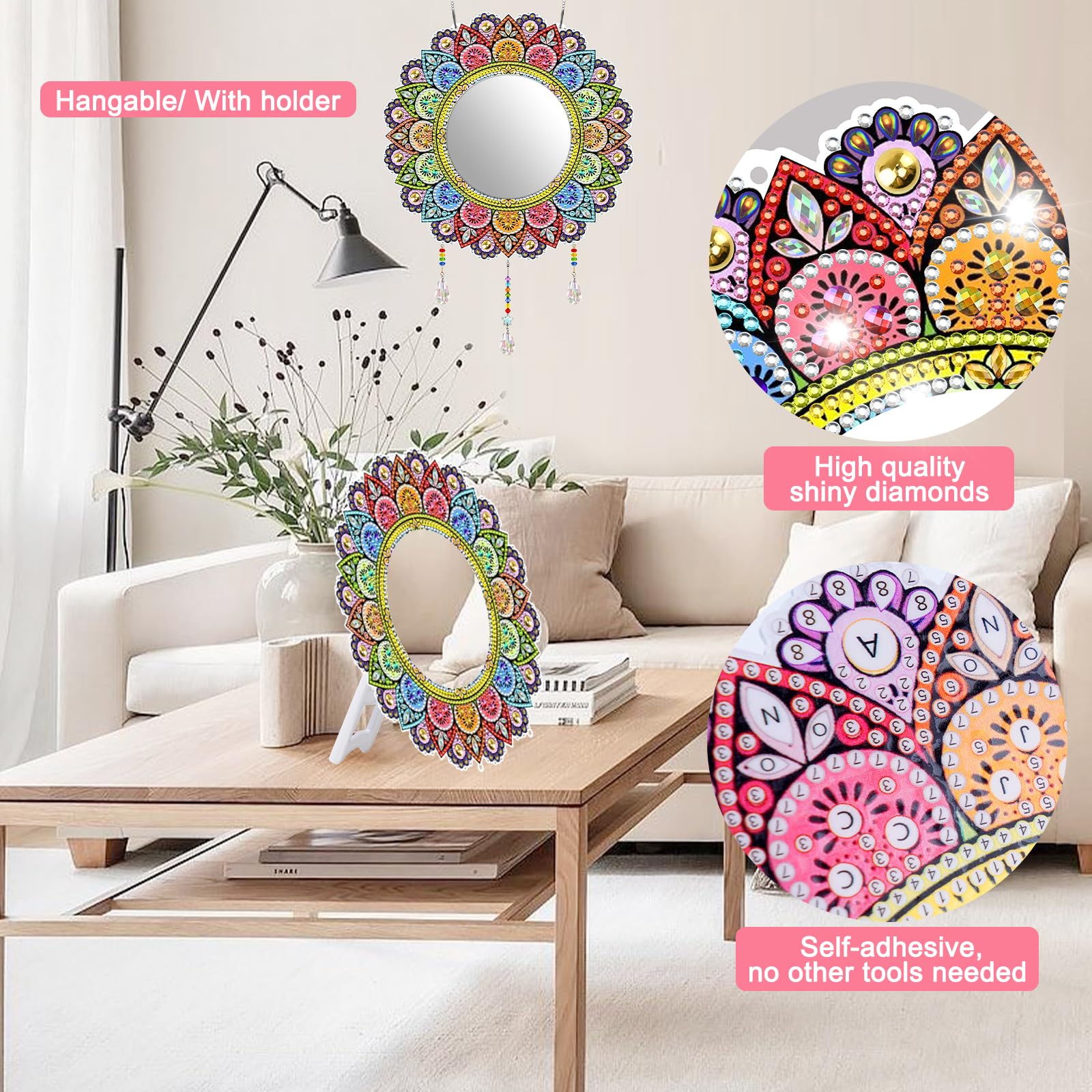 Specchio Pittura Diamante Fai Da Te | Kit Mandala Con Strass | Regalo Creativo Per Ragazze - Rosso - Foto 14