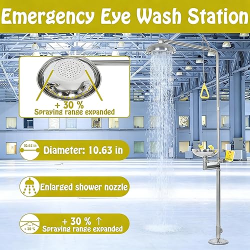Miniatura 2 de lukar Estación de lavado de ojos de ducha de emergencia, estación de ducha de lavado de ojos de acero inoxidable 304, estación de lavado de ojos