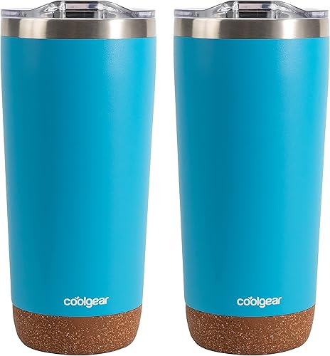 Miniatura 5 de COOL GEAR Vaso con tapa sin BPA y parte inferior de corcho, acero inoxidable, apto para lavavajillas, con forro de cobre, paquete de 2, 20 onzas,